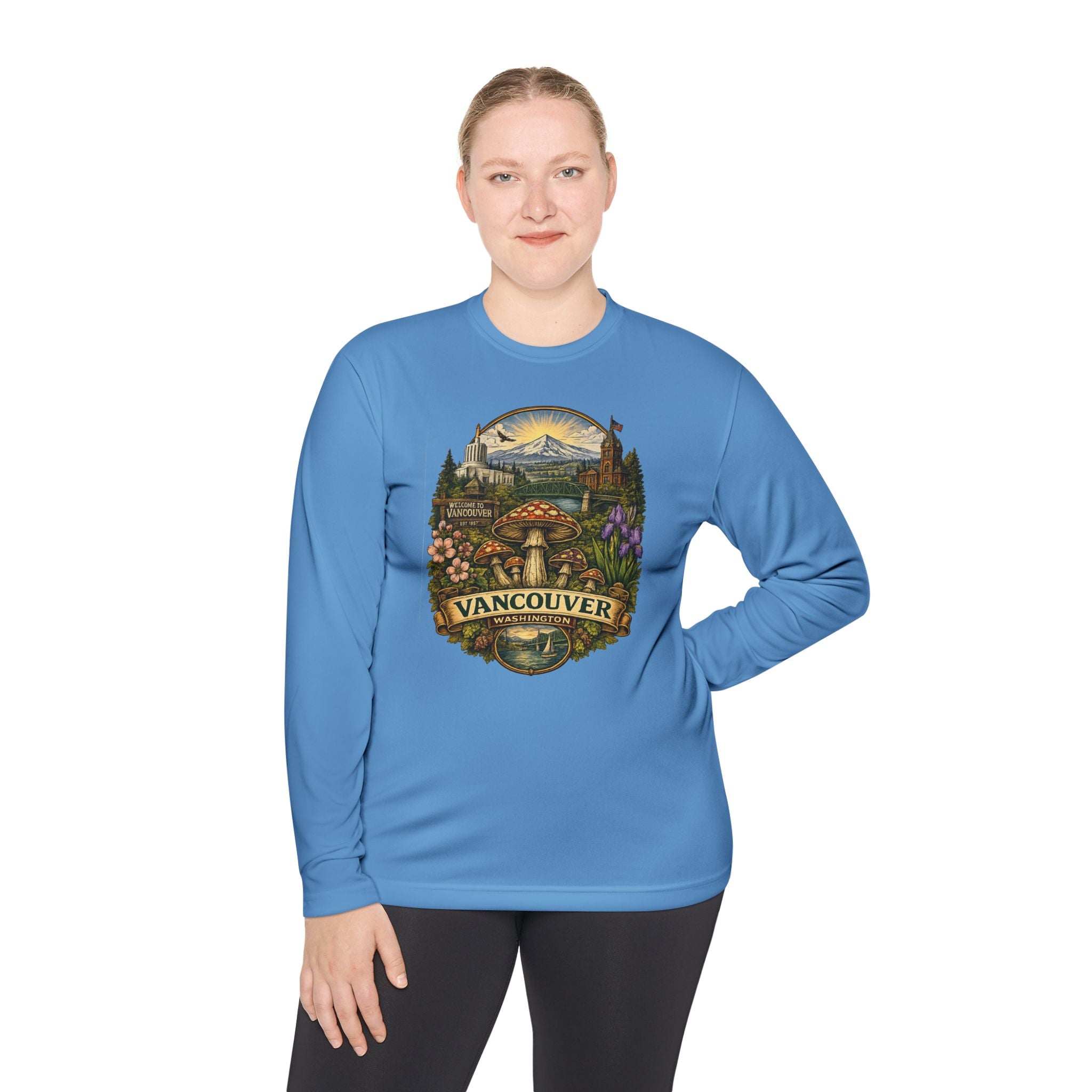 Vancouver Nature Long Sleeve Tee — Scenic Mountains & Mushroom Art