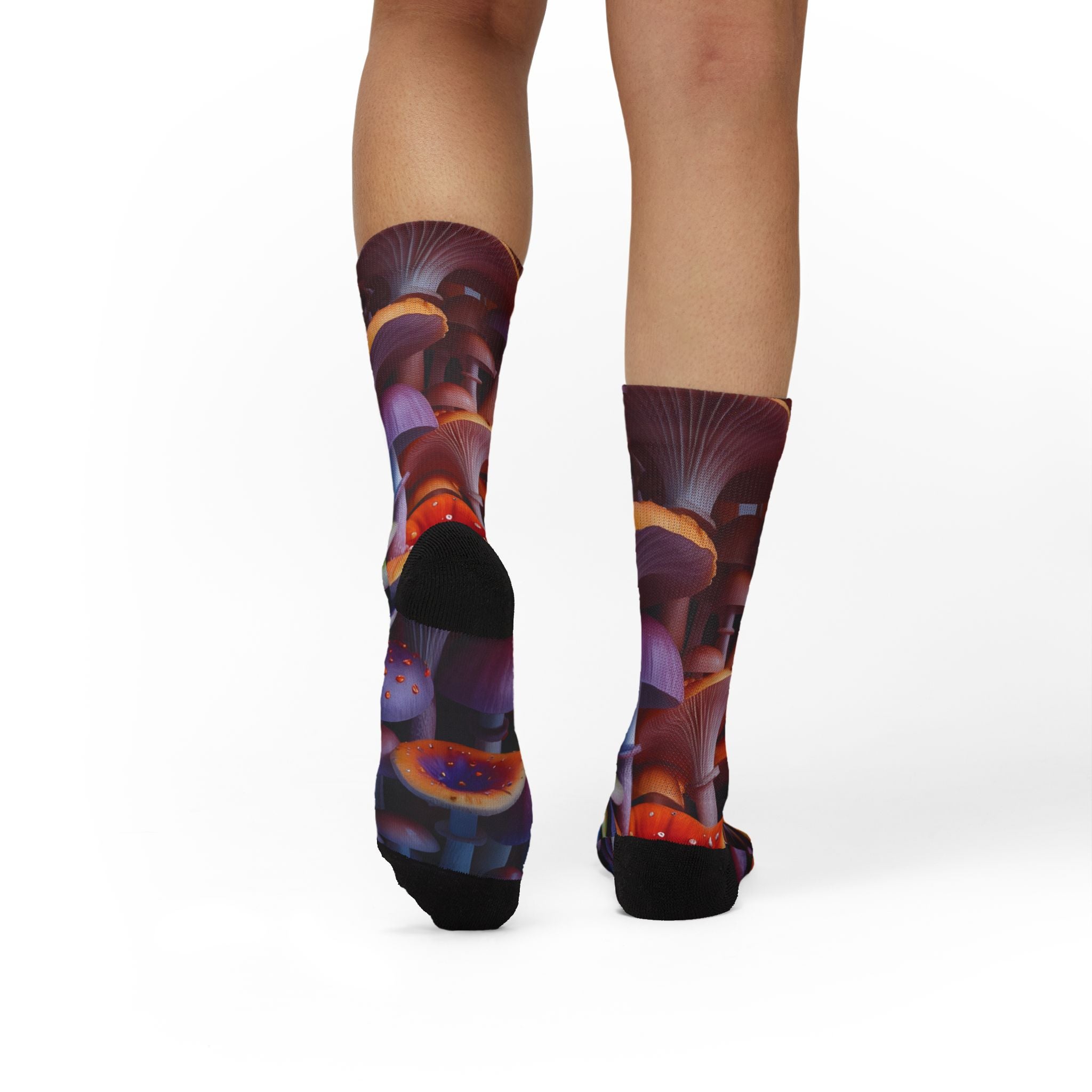 Socks: Mushroom Forest Sublimation Socks — Colorful Psychedelic Fungi Crew Socks
