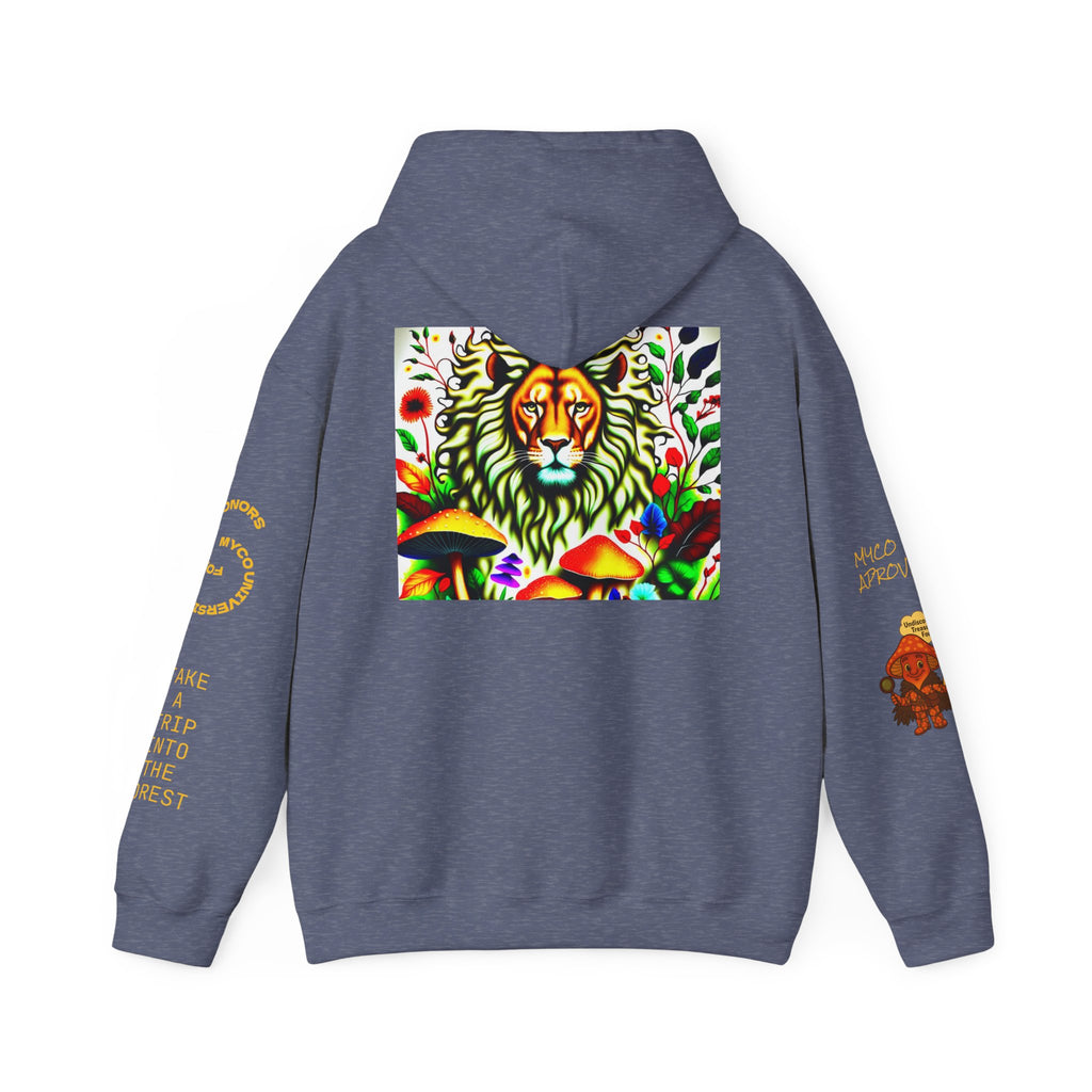 Myco University Lion & Mushroom Hoodie — Psychedelic Lion Graphic Pullover