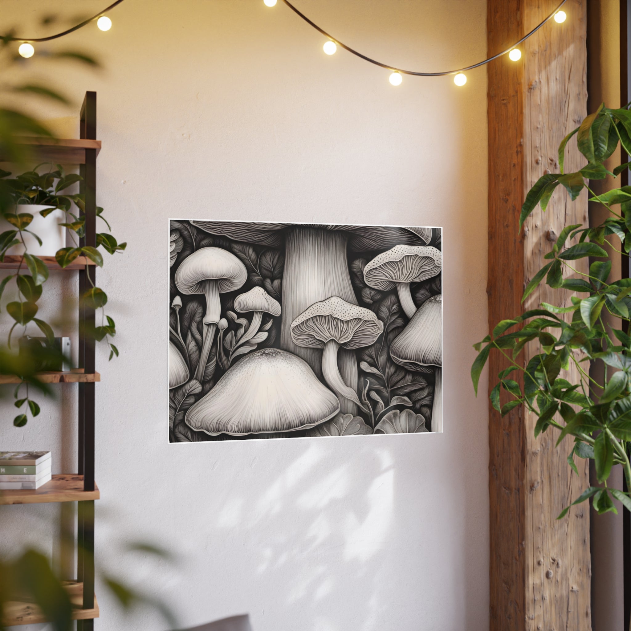 Poster: Mushroom Illustration Poster — Botanical Fungi Art Print