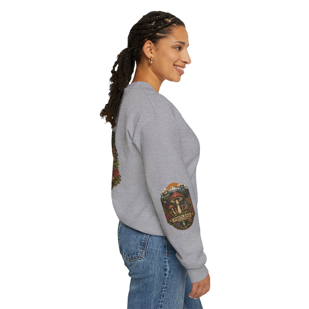 City: Portland Mushroom Crewneck Sweatshirt Vintage Psychedelic Fungi Graphic