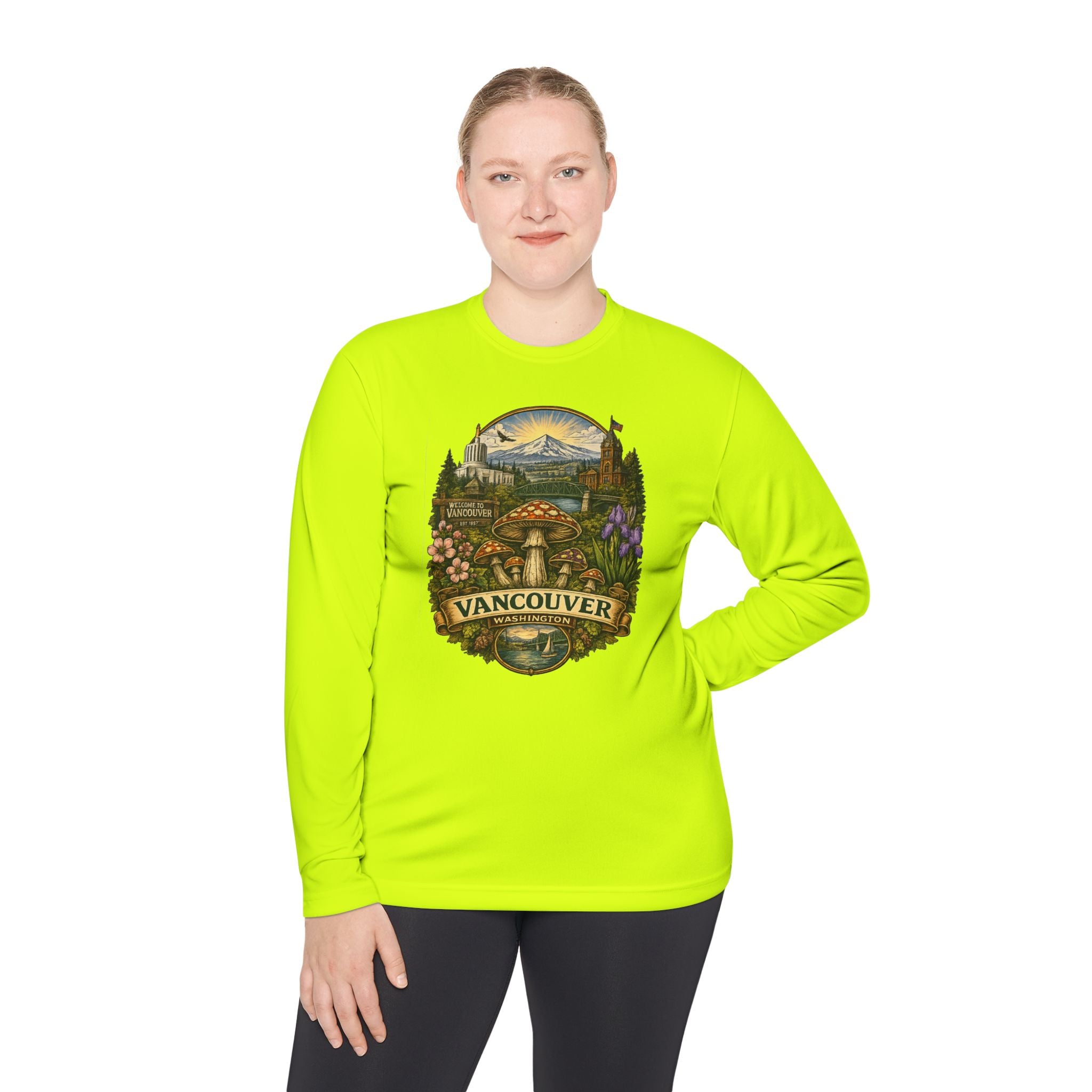 Vancouver Nature Long Sleeve Tee — Scenic Mountains & Mushroom Art