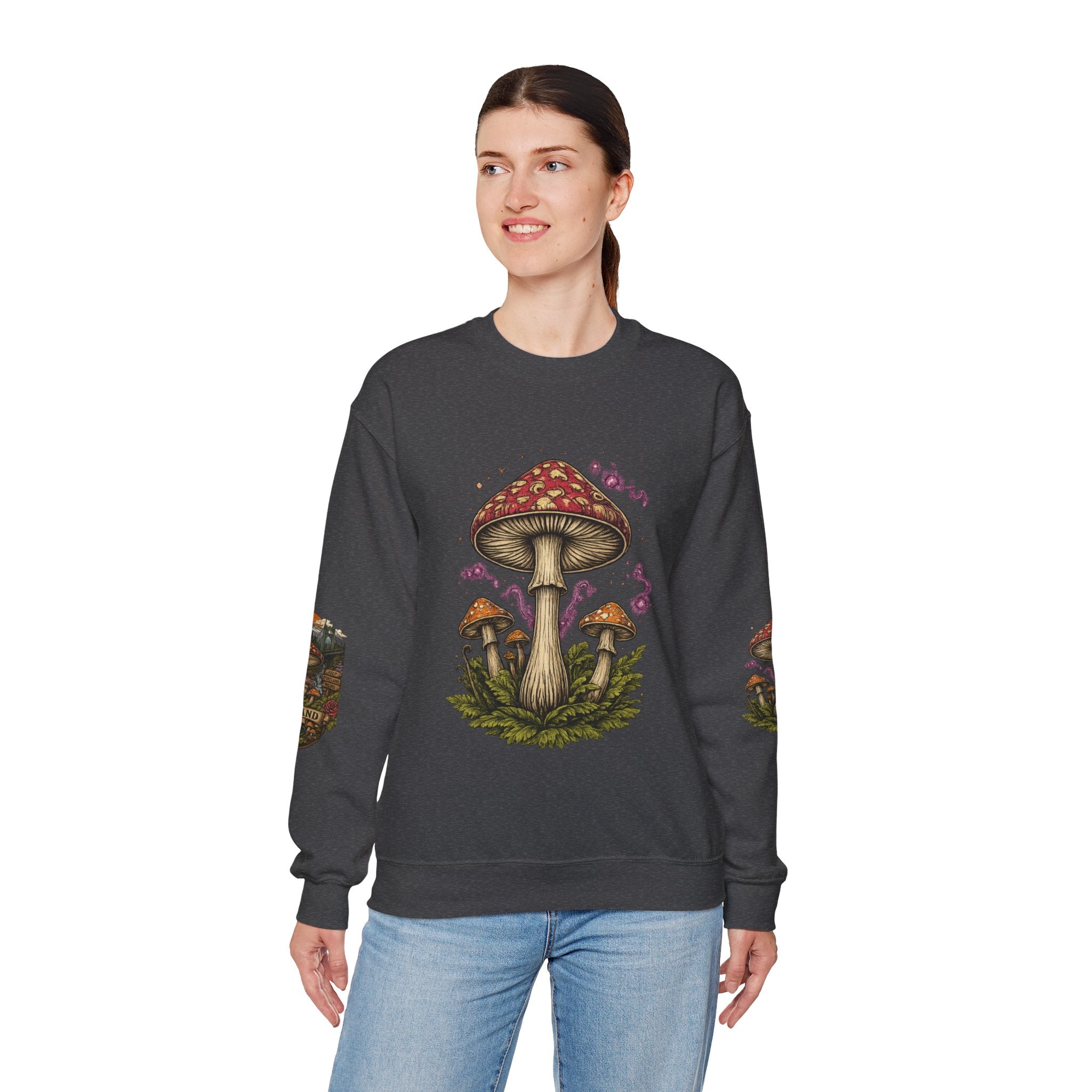 City: Portland Mushroom Crewneck Sweatshirt Vintage Psychedelic Fungi Graphic