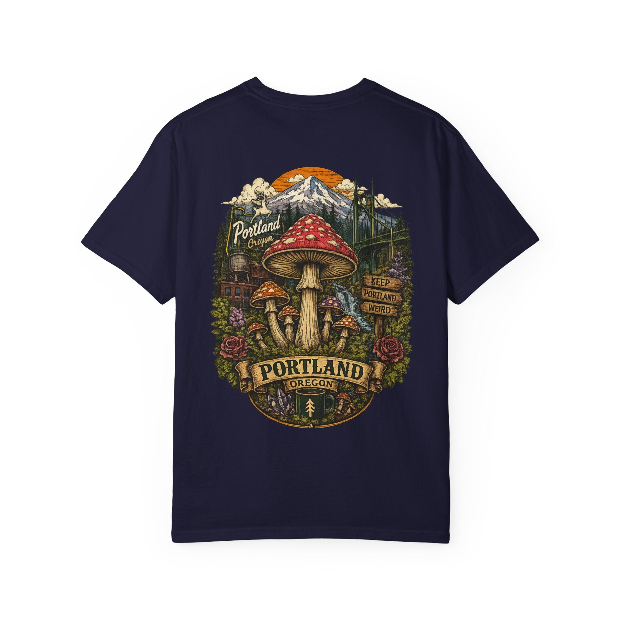 City: Portland Mushroom Graphic T-Shirt — Vintage Forest Amanita Design