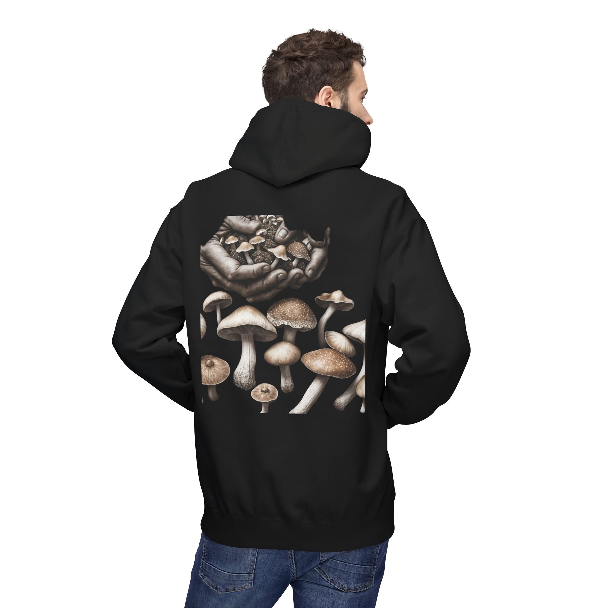 Mushroom Art Hoodie — Botanical Foraging Graphic Pullover