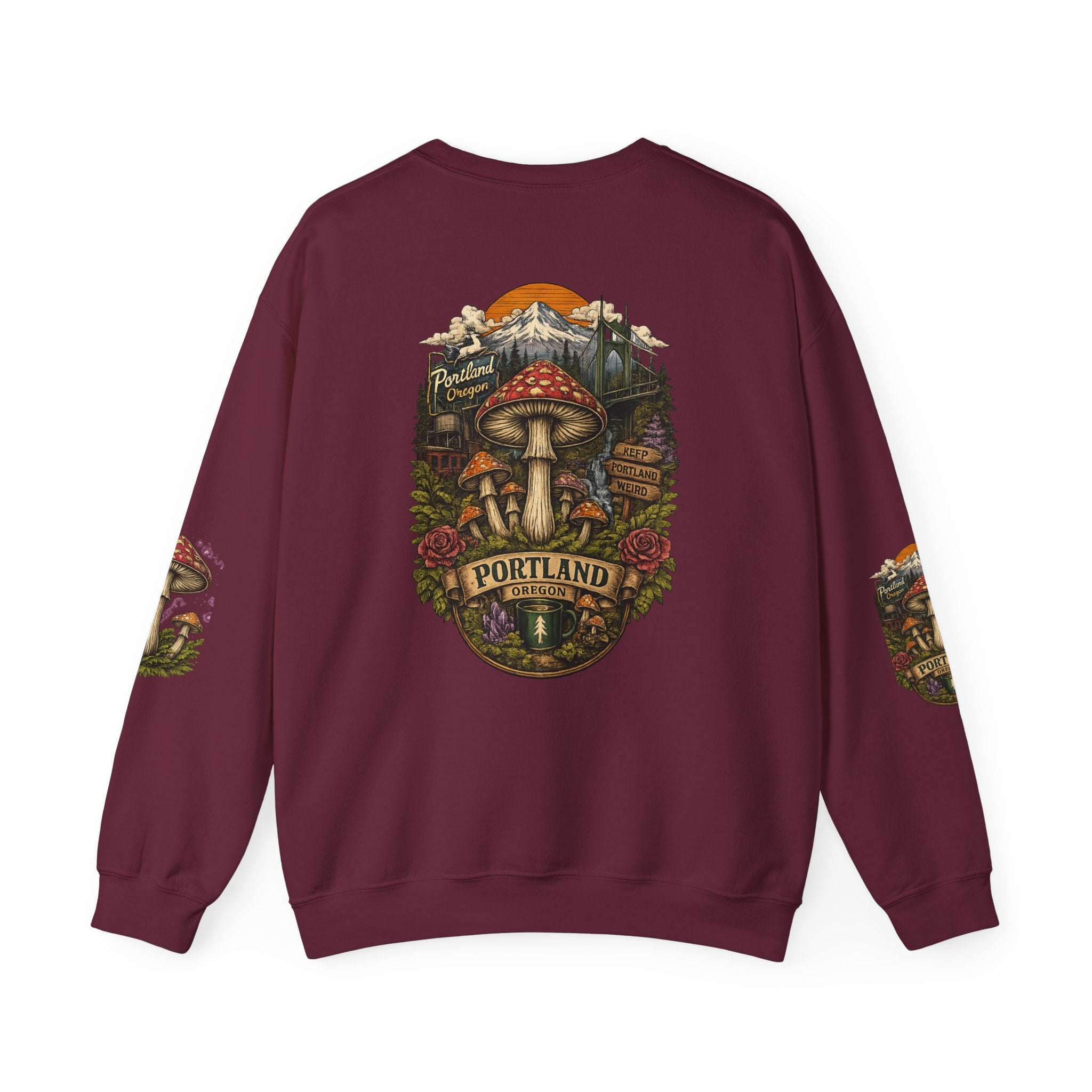 City: Portland Mushroom Crewneck Sweatshirt Vintage Psychedelic Fungi Graphic