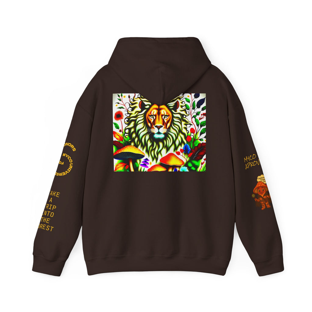 Myco University Lion & Mushroom Hoodie — Psychedelic Lion Graphic Pullover
