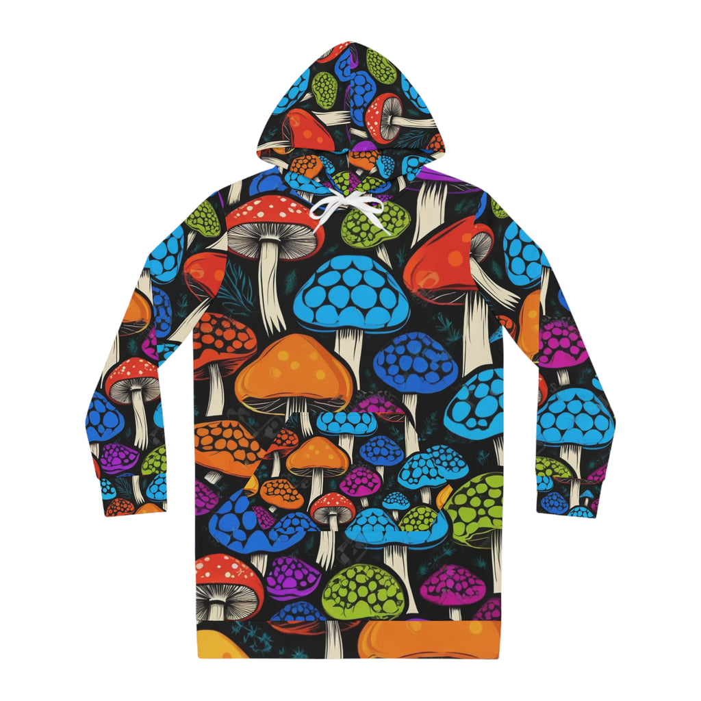 Get Cozy. Stay Wild Psychedelica Shroom Hoodie Dress Glow Fungi-Style.