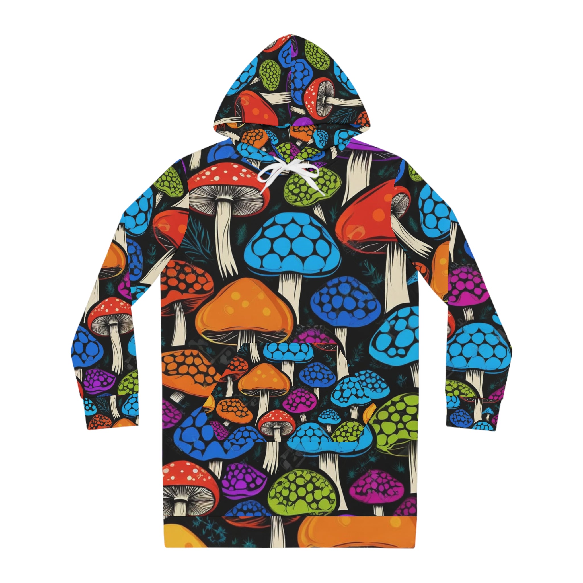 Get Cozy. Stay Wild Psychedelica Shroom Hoodie Dress Glow Fungi-Style.