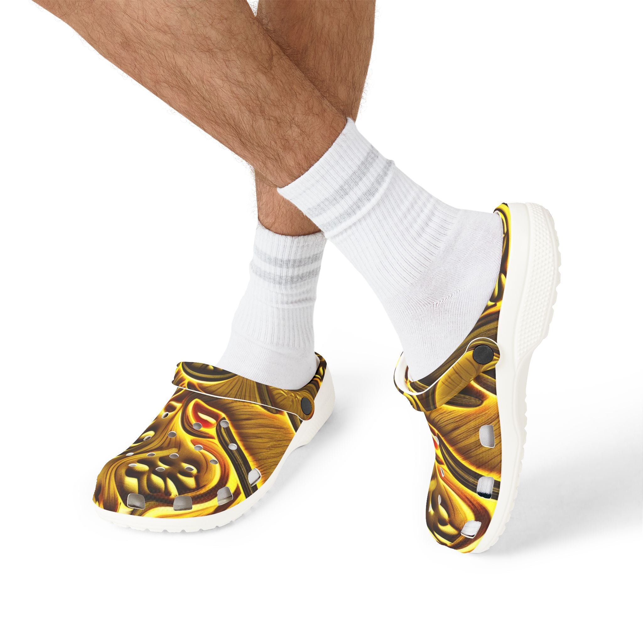 Golden Swirl EVA Foam Clogs — Abstract Metallic Pattern Slip-Ons