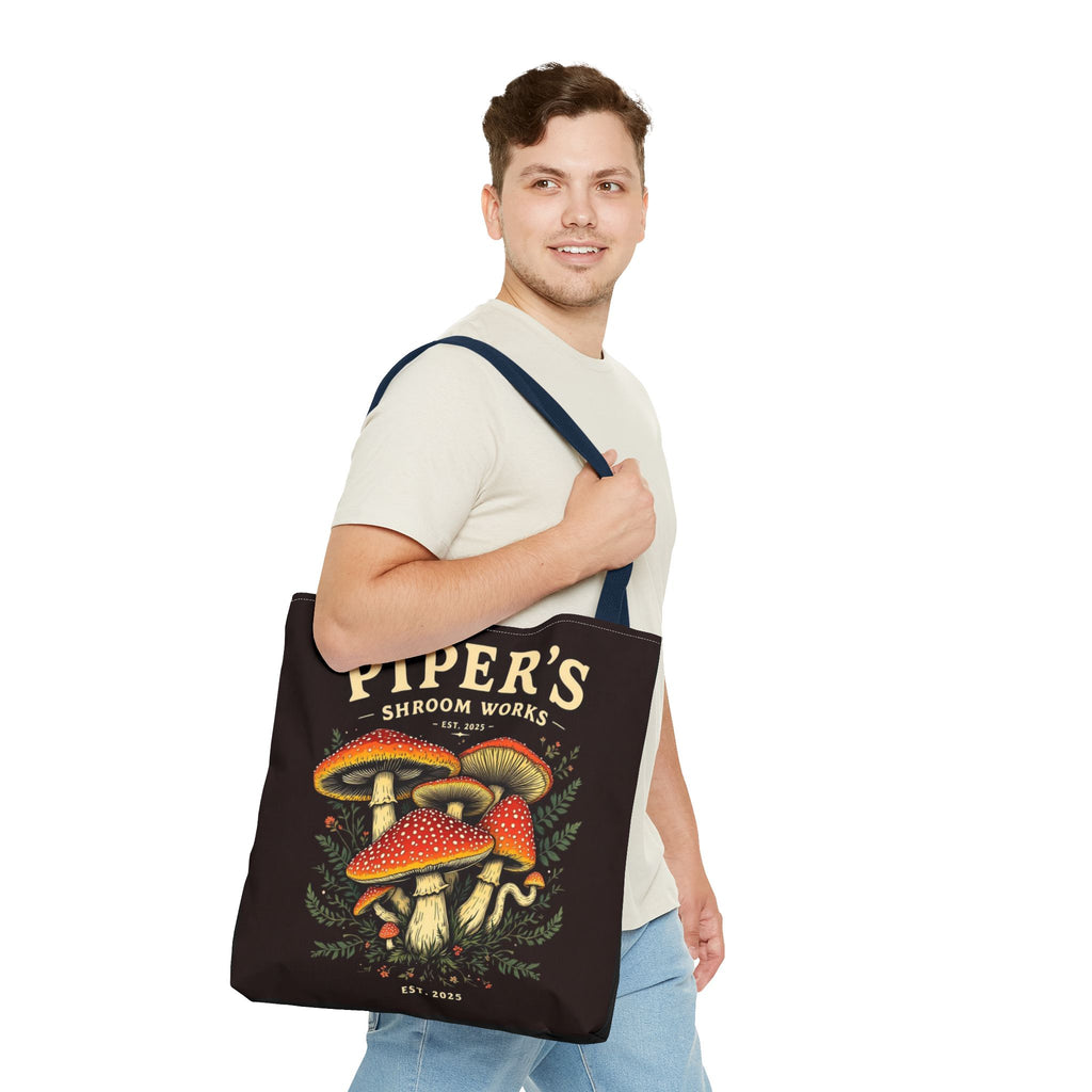 Mushroom Tote Bag — "Piper's Shroom Works" Vintage Fungi Market Shopper