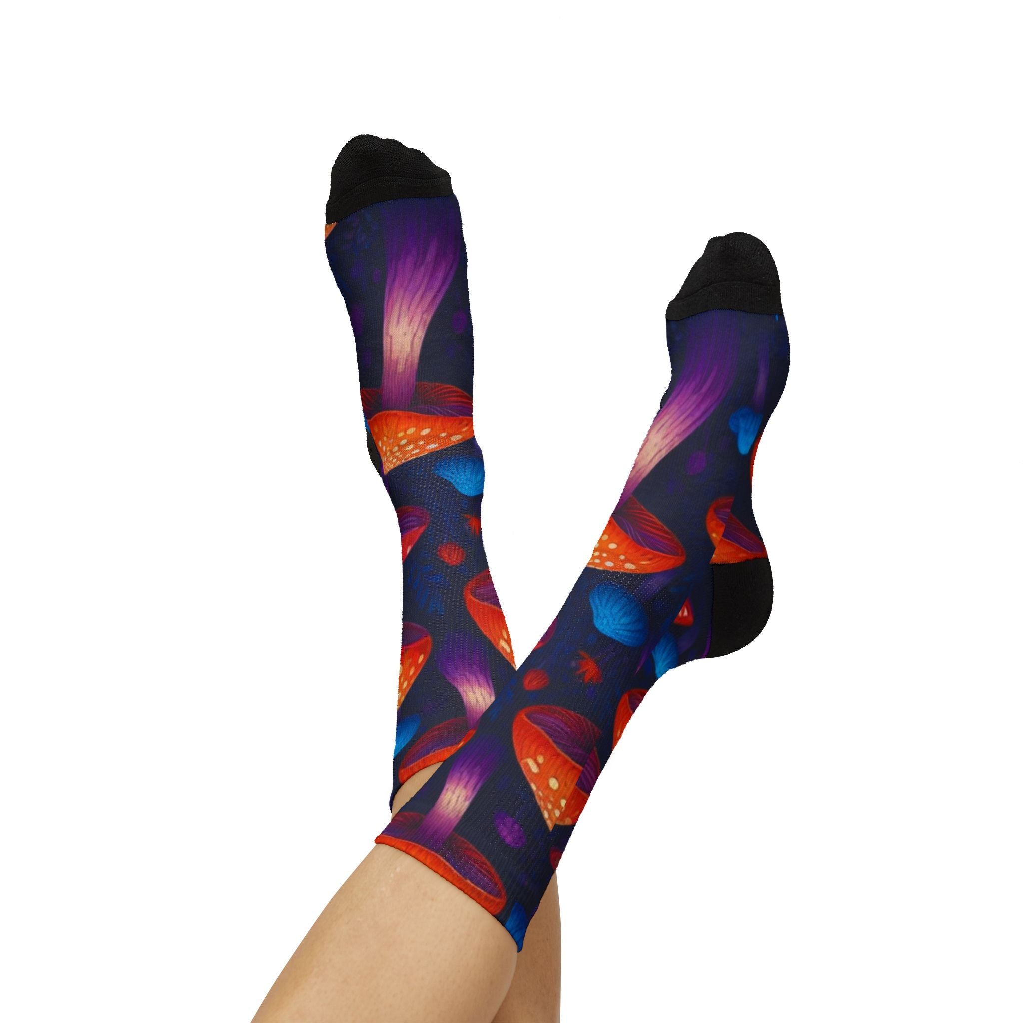 Socks: Psychedelic Mushroom Art Socks — Vibrant Sublimation Crew Socks