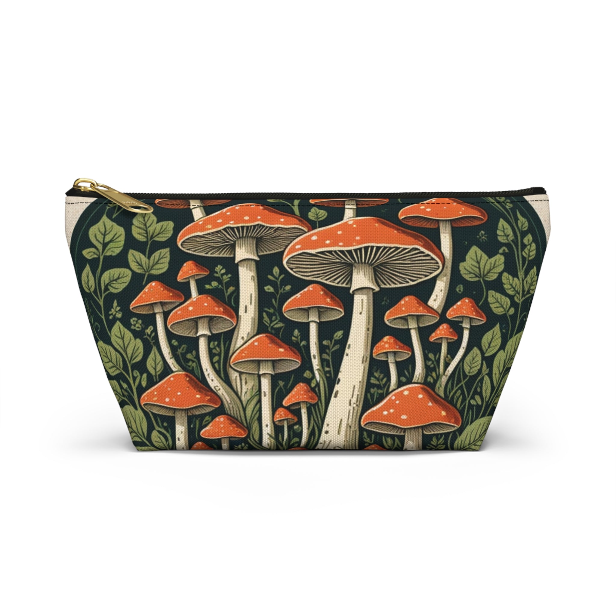 Mushroom Forest Accessory Pouch — Botanical Zip Makeup Bag