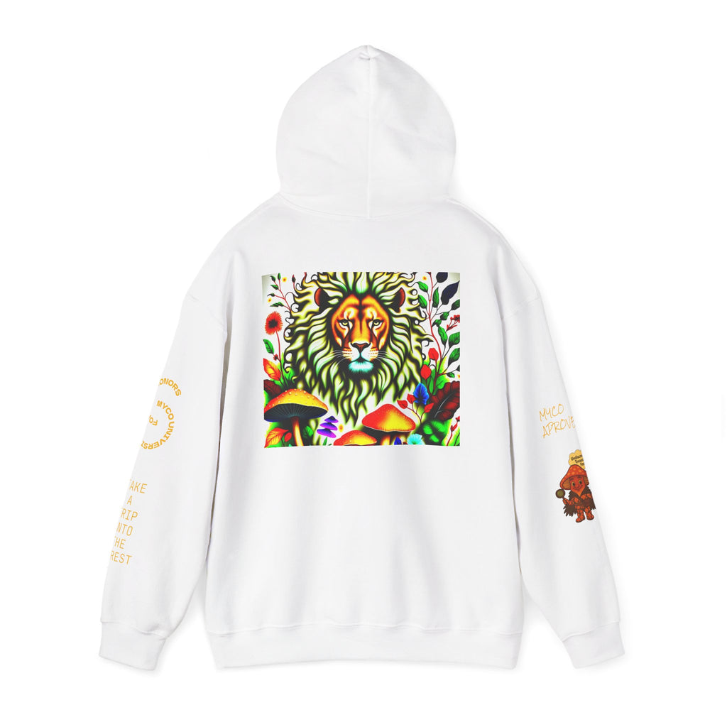 Myco University Lion & Mushroom Hoodie — Psychedelic Lion Graphic Pullover