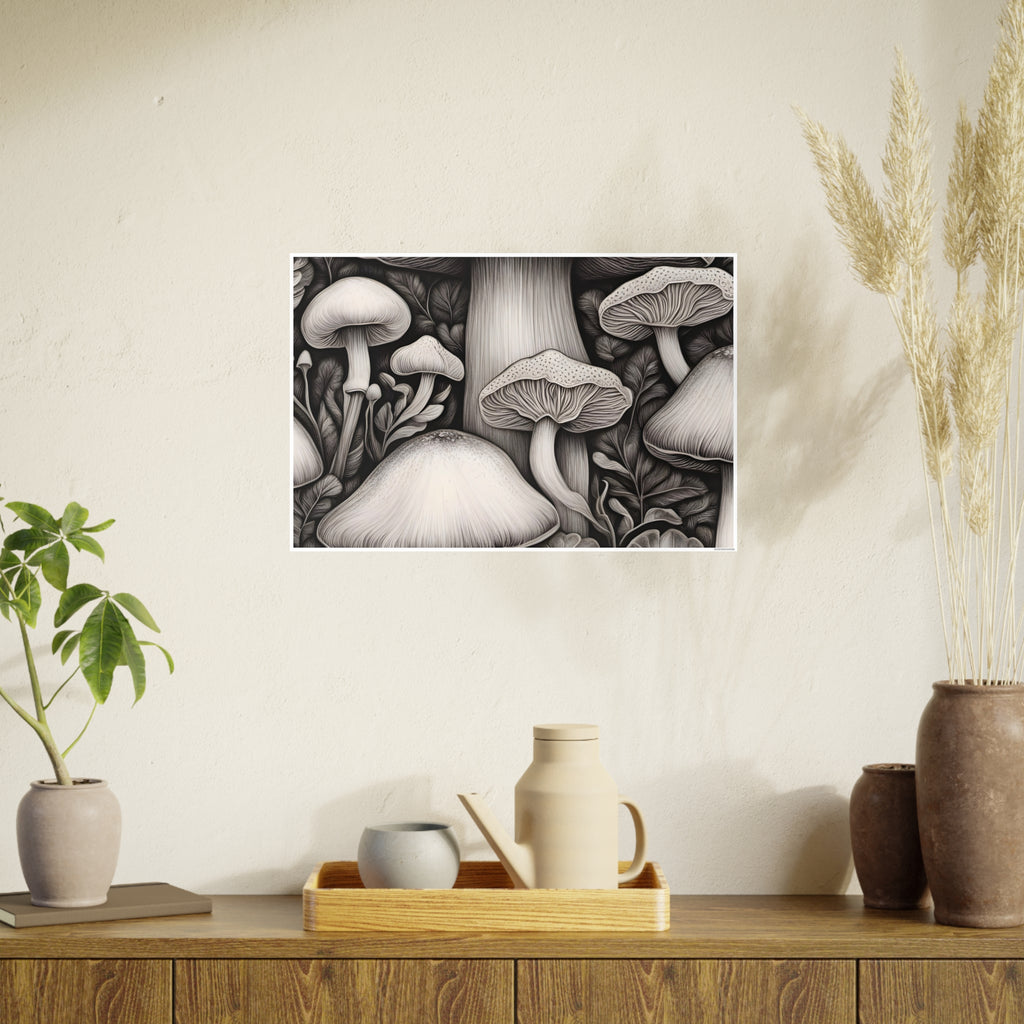 Poster: Mushroom Illustration Poster — Botanical Fungi Art Print