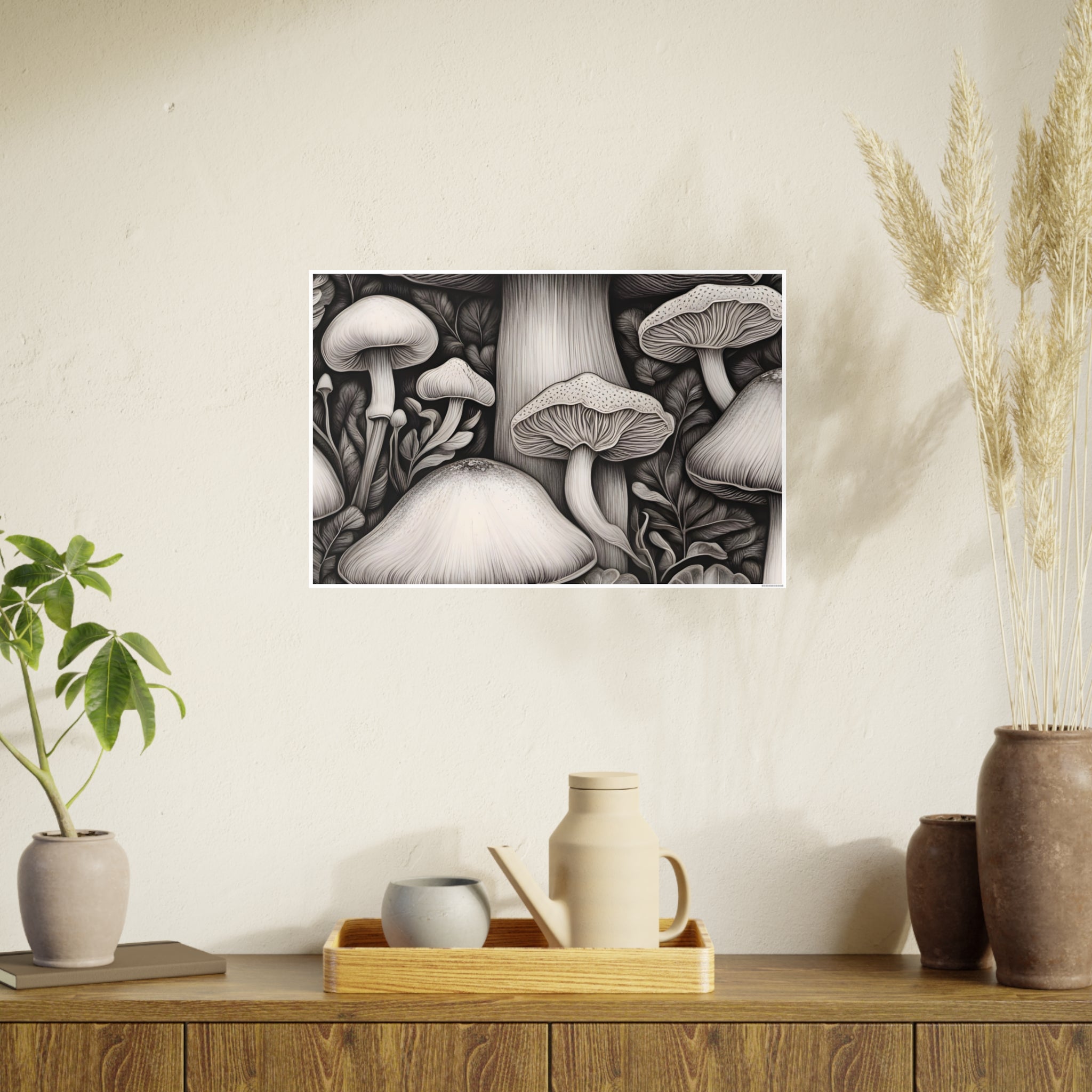 Poster: Mushroom Illustration Poster — Botanical Fungi Art Print