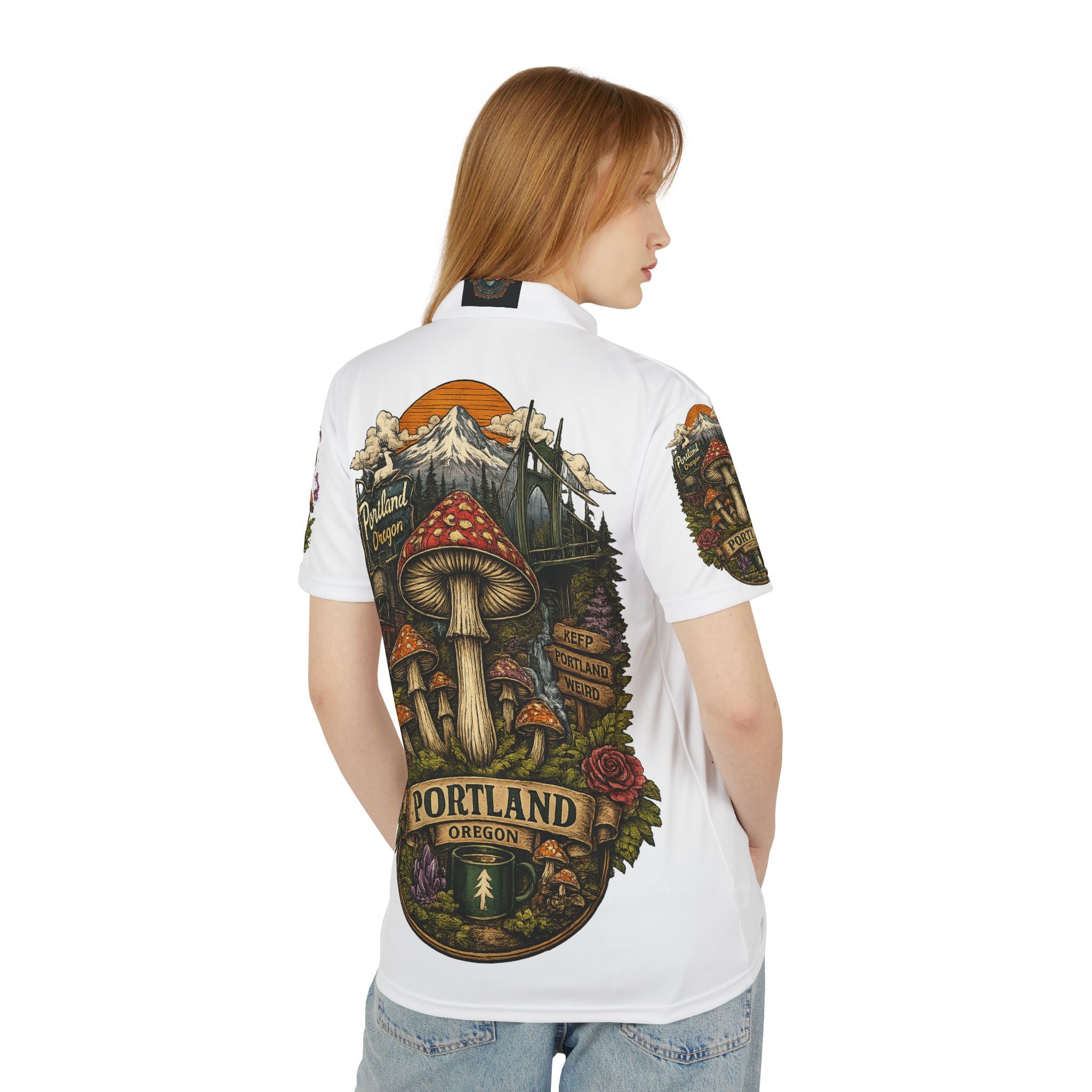City: Portland Mushroom Graphic Polo Shirt — Psychedelic Toadstool Design