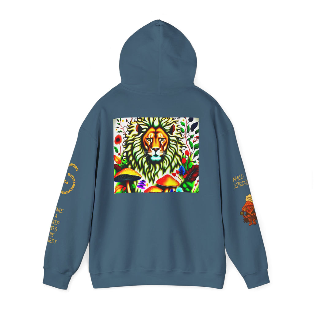 Myco University Lion & Mushroom Hoodie — Psychedelic Lion Graphic Pullover