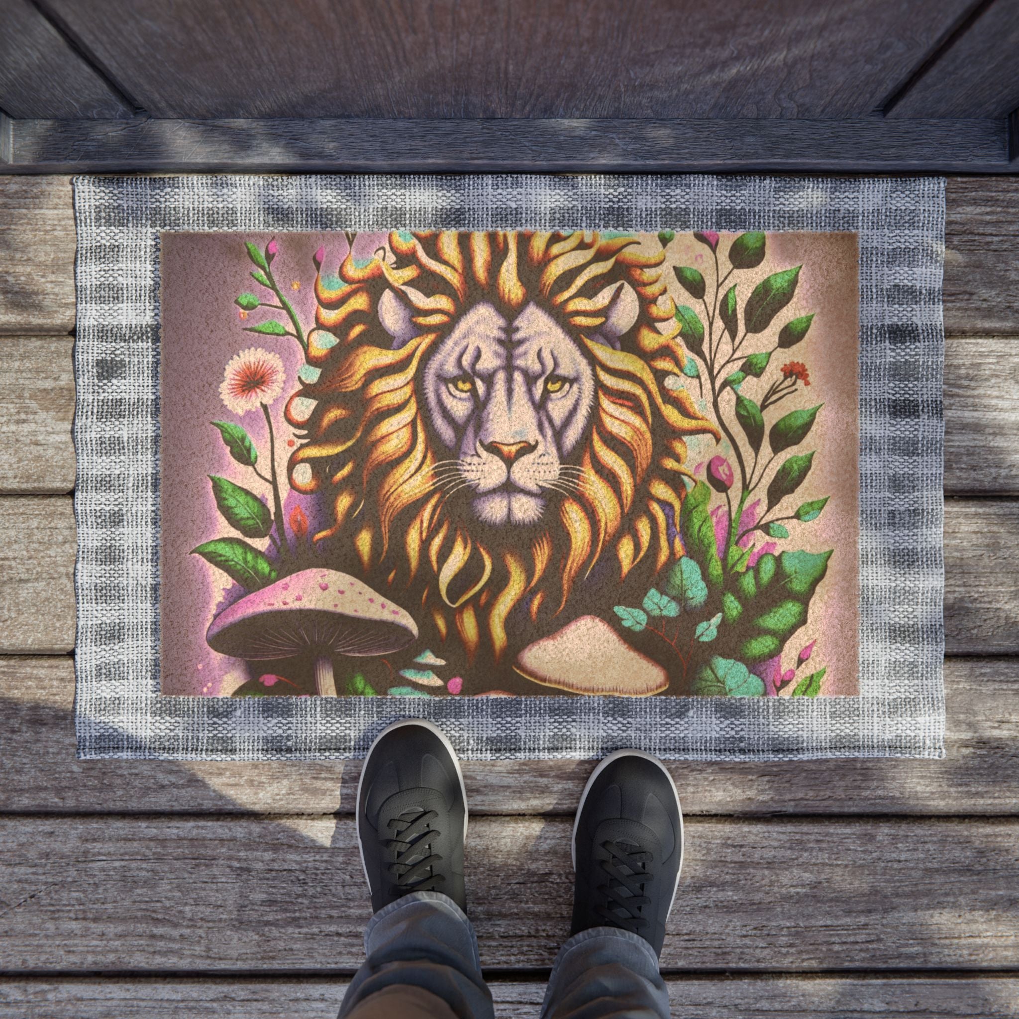 Lion Floral Doormat – Decorative Outdoor/Indoor Welcome Mat