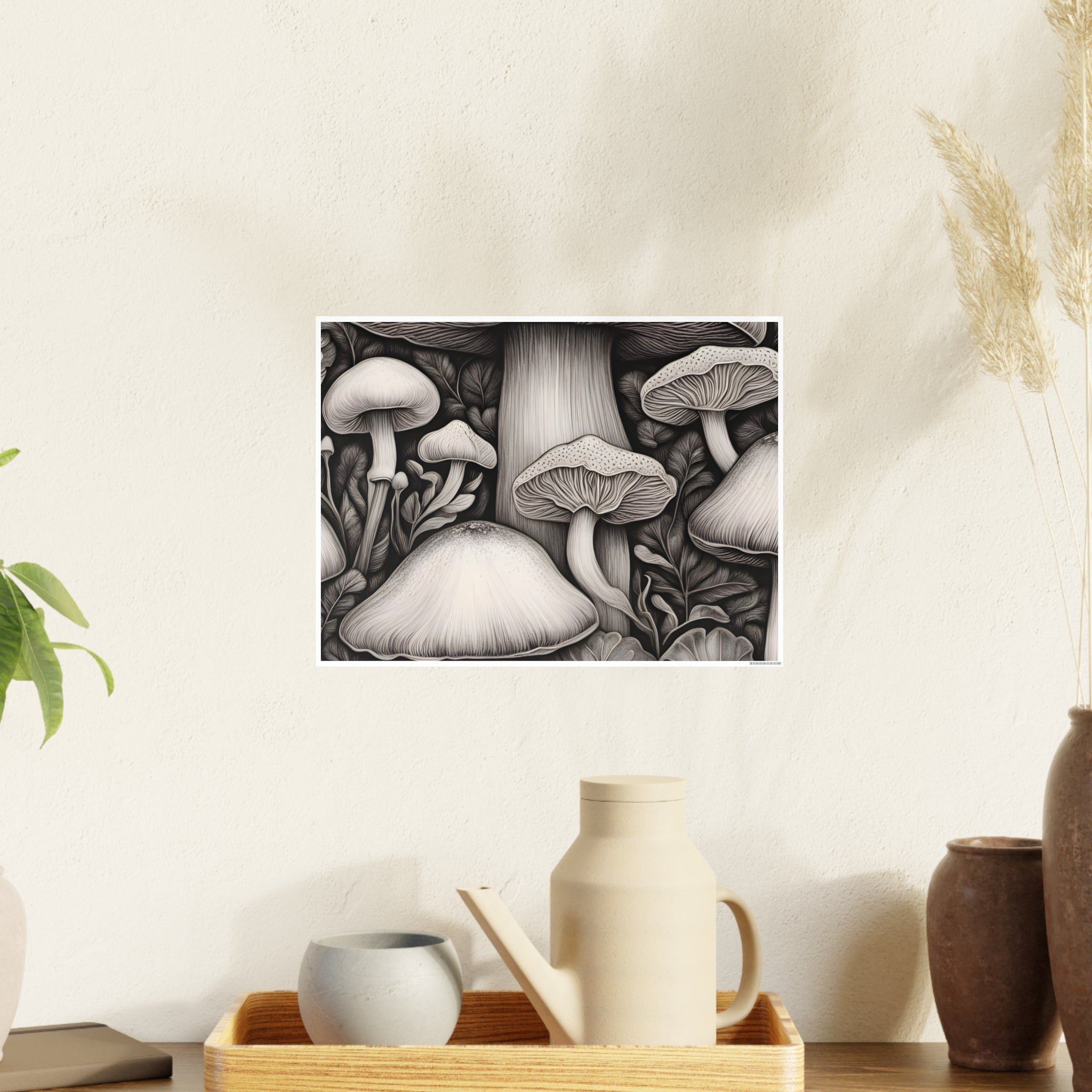 Poster: Mushroom Illustration Poster — Botanical Fungi Art Print