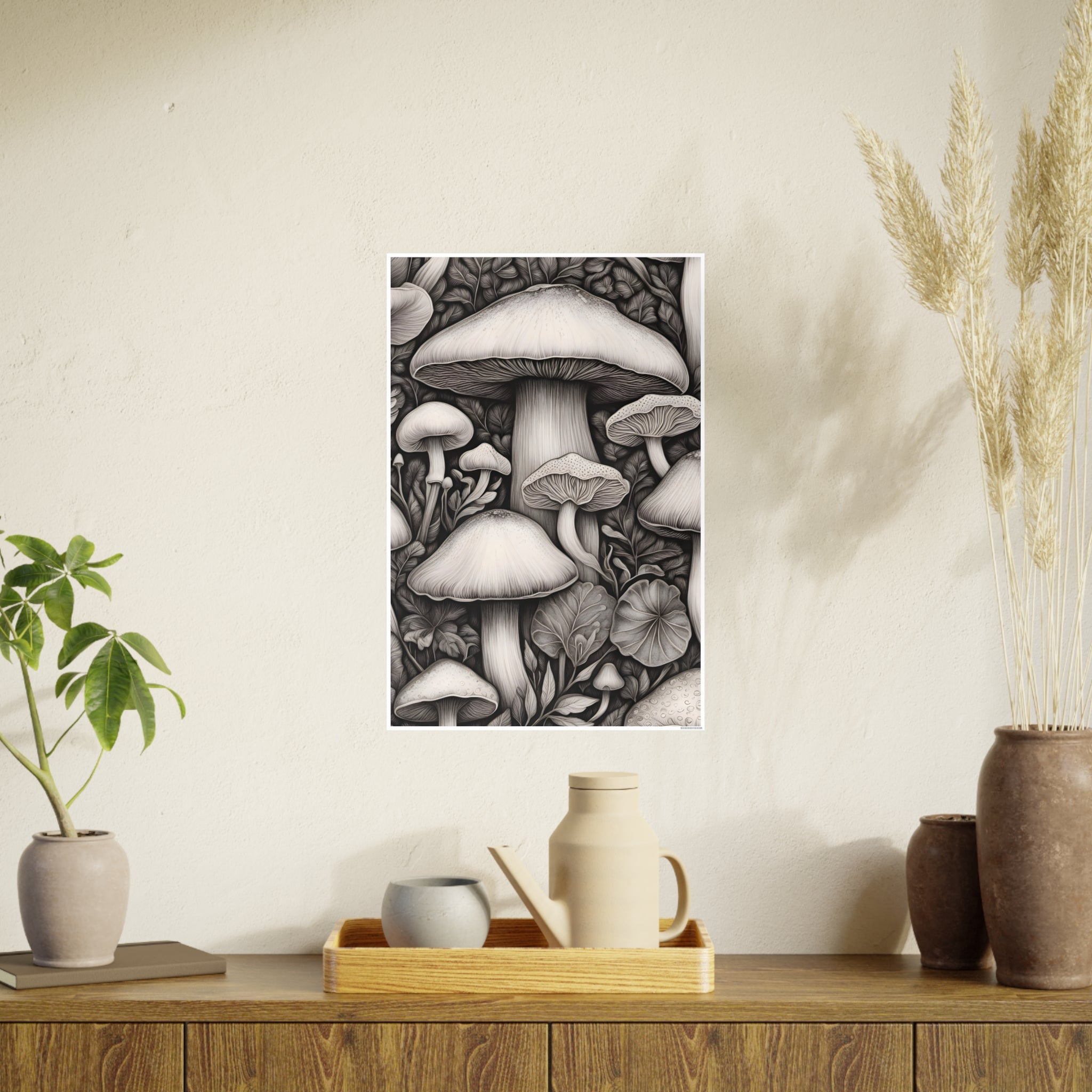 Poster: Mushroom Illustration Poster — Botanical Fungi Art Print