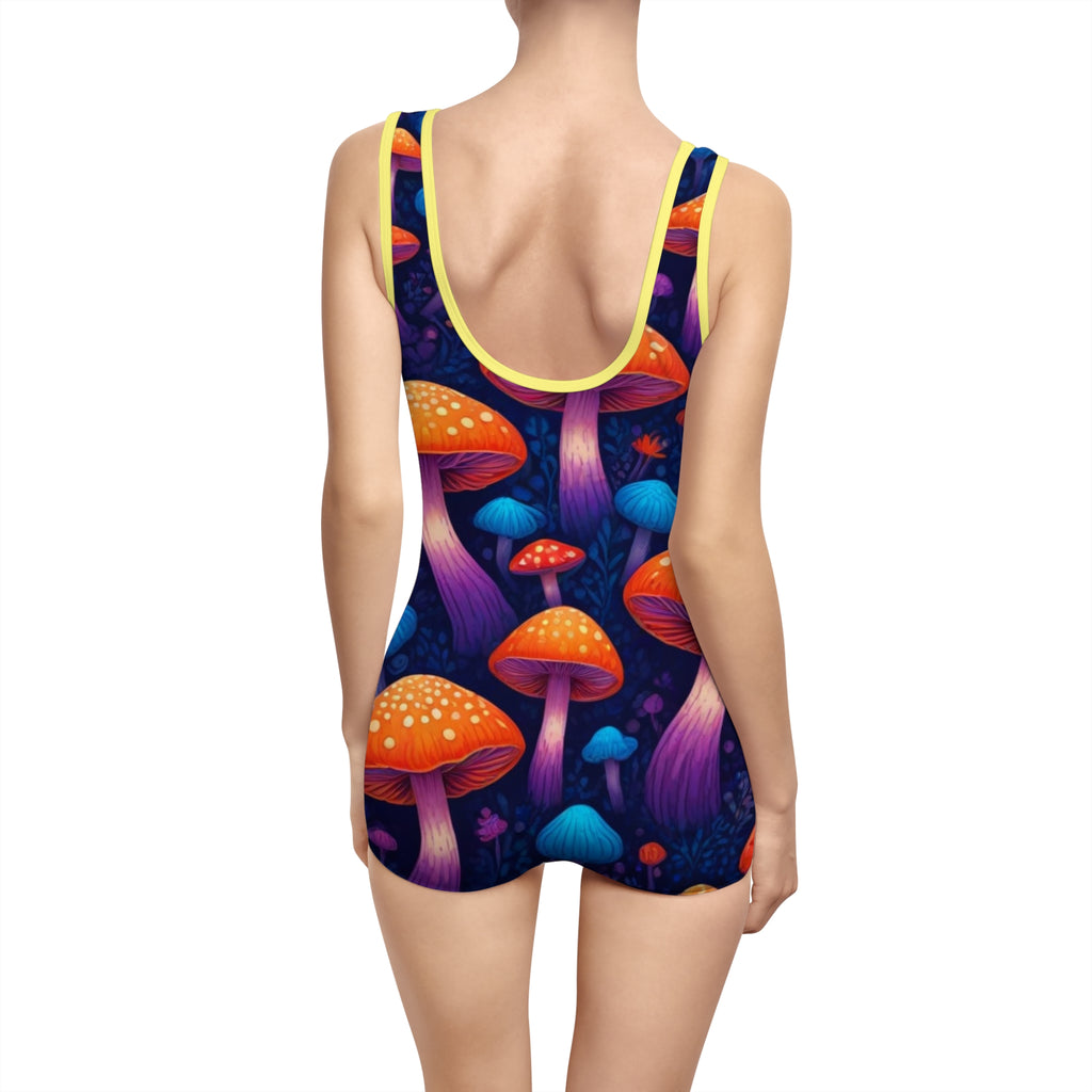 Vibrant Vintage Mushroom Swimsuit - Retro Summer Swimwear, Beachwear, Pool Party, Bohemian Style, Gift for Her
