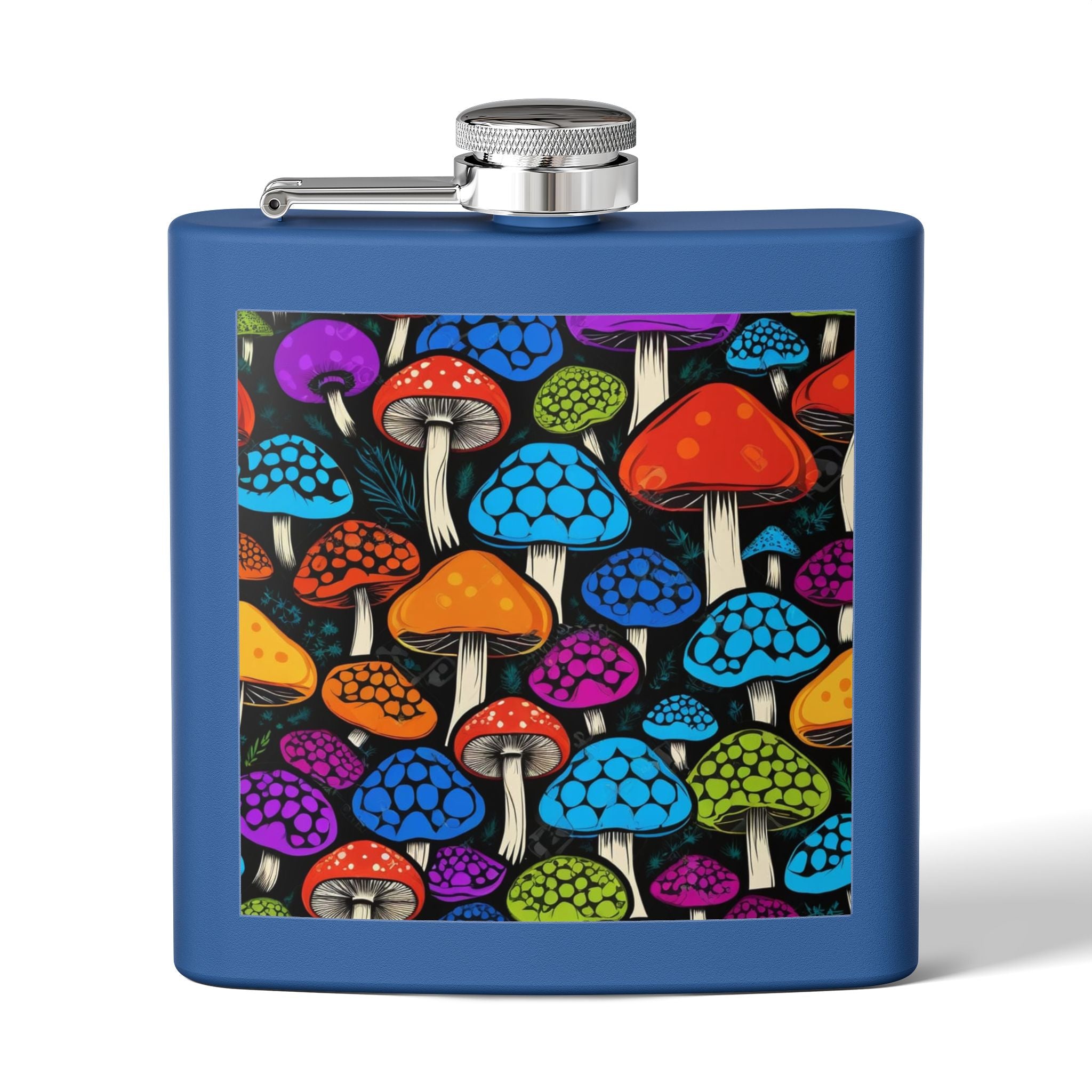 6oz Stainless Steel Flask — Colorful Psychedelic Mushroom Pattern