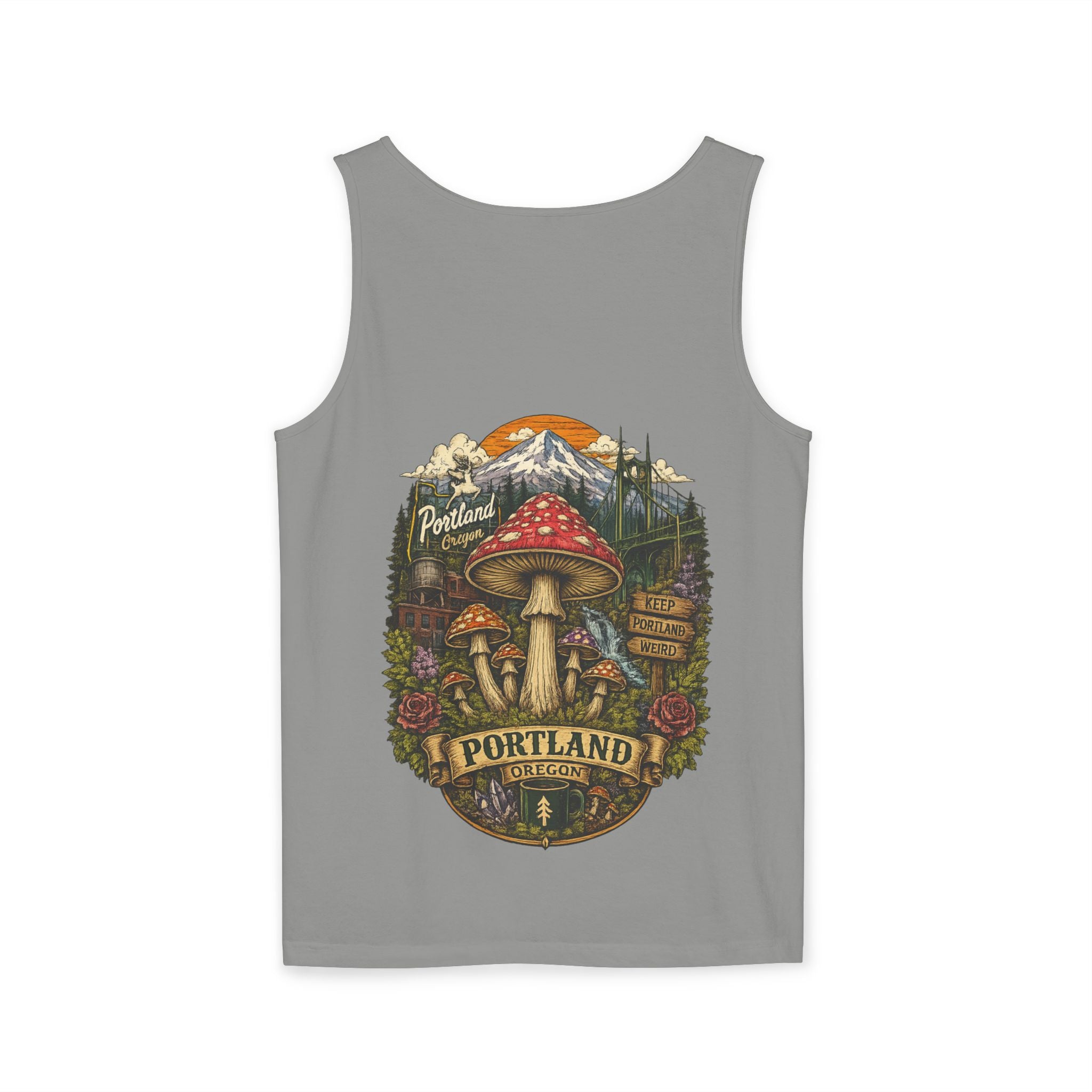 City: Portland Mushroom Graphic Tank Top — Colorful Psychedelic Fungi Design