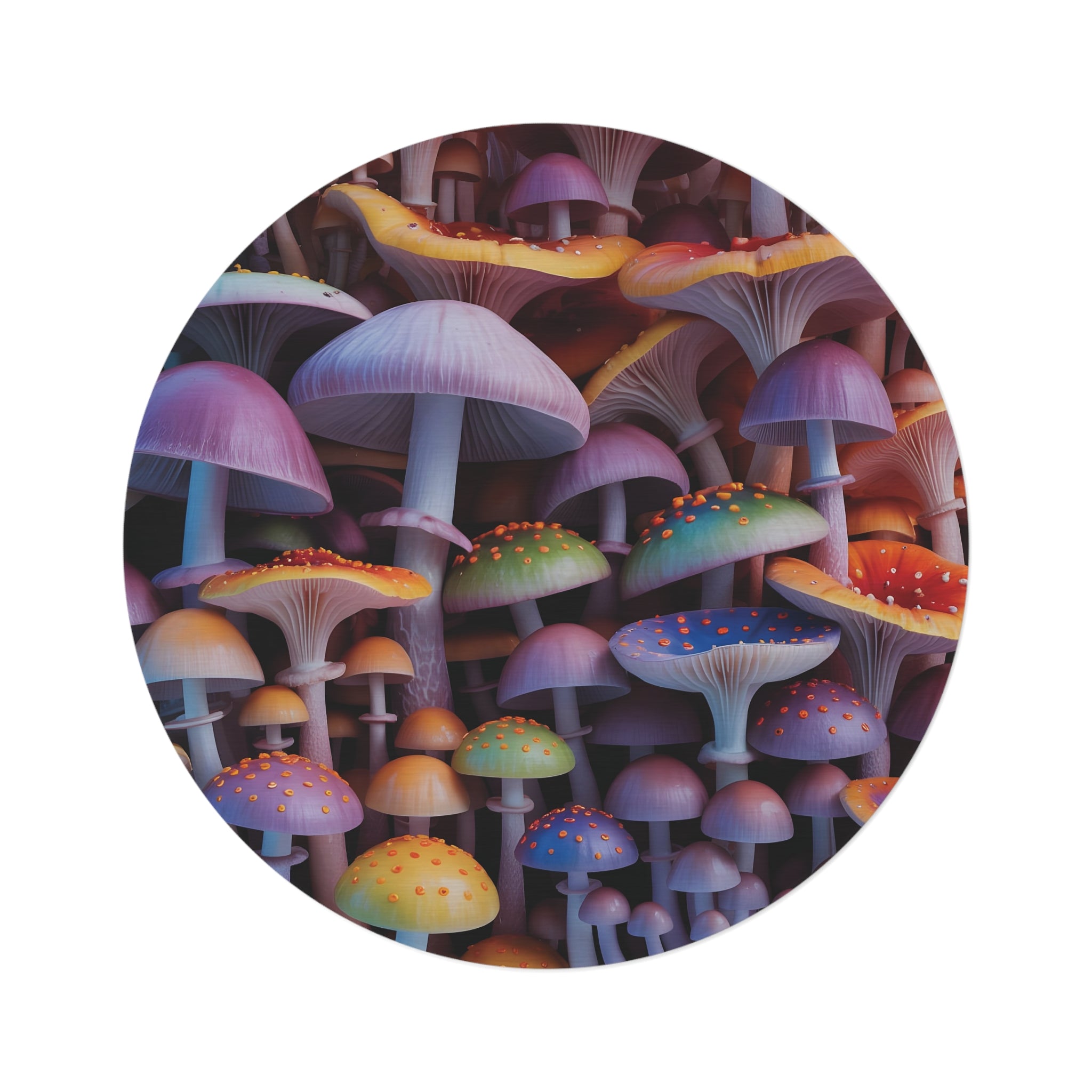 Round Rug: Psychedelic Mushroom Round Rug — Colorful Fantasy Floor Mat for Boho, Kids & Dorm Decor