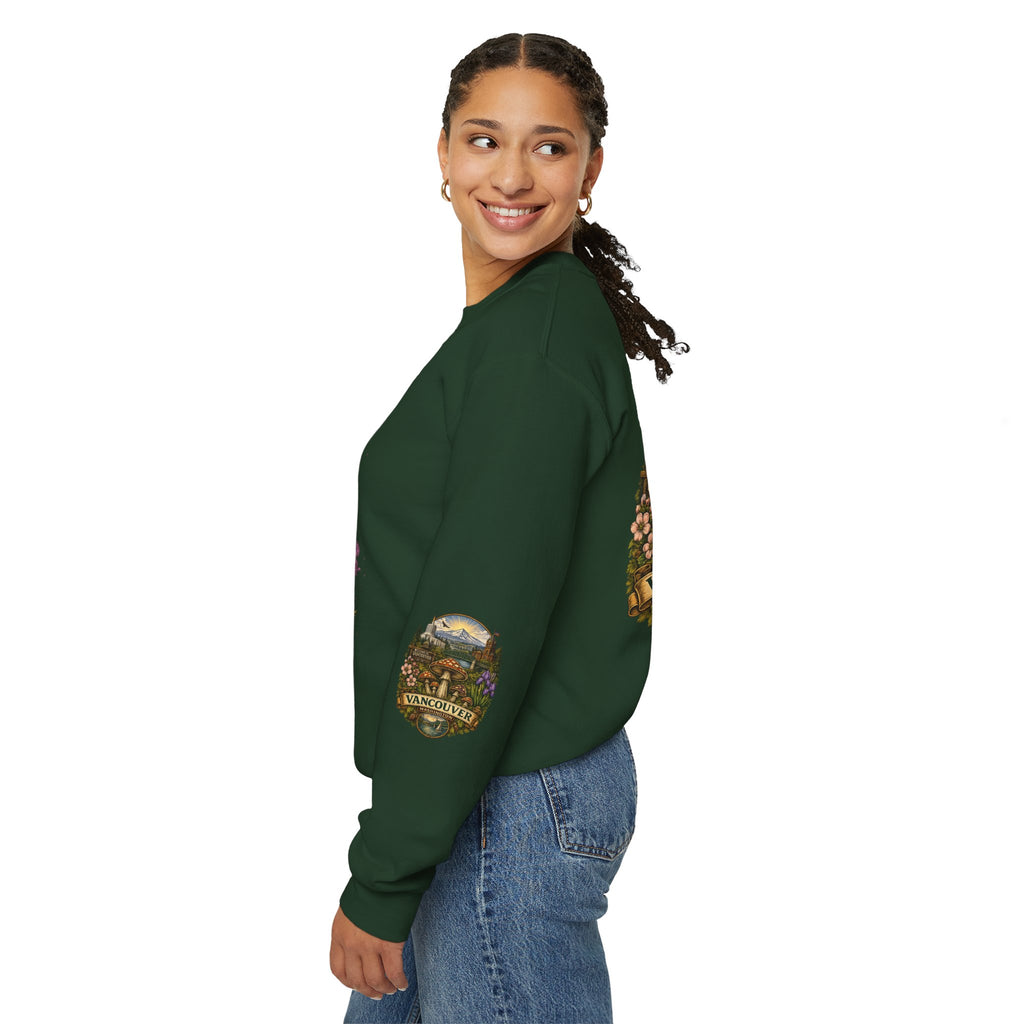 City:  Vancouver Crewneck Sweatshirt — Scenic Pacific Northwest Fungi Design