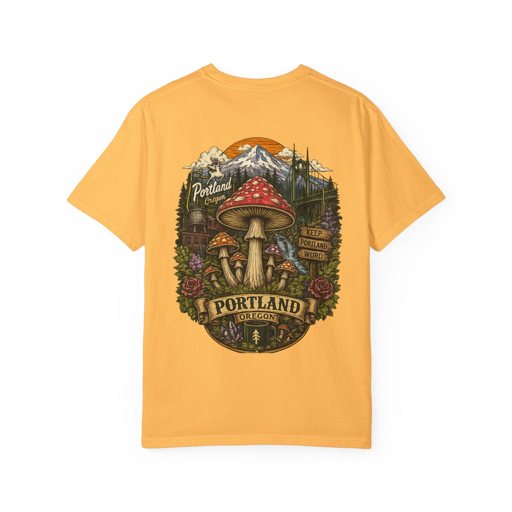 City: Portland Mushroom Graphic T-Shirt — Vintage Forest Amanita Design