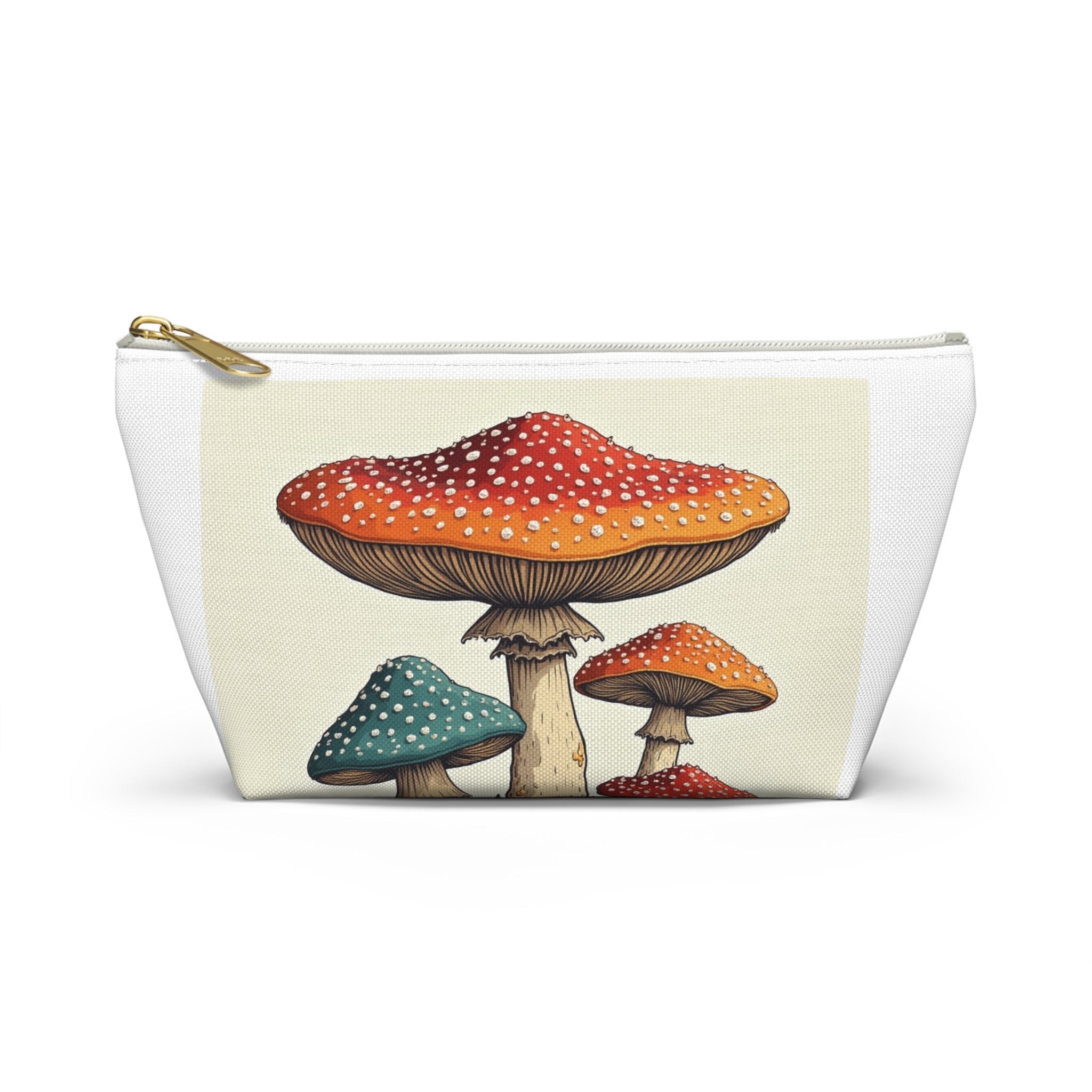 Mushroom Illustration Accessory Pouch — Cute Toadstool Cosmetic Bag