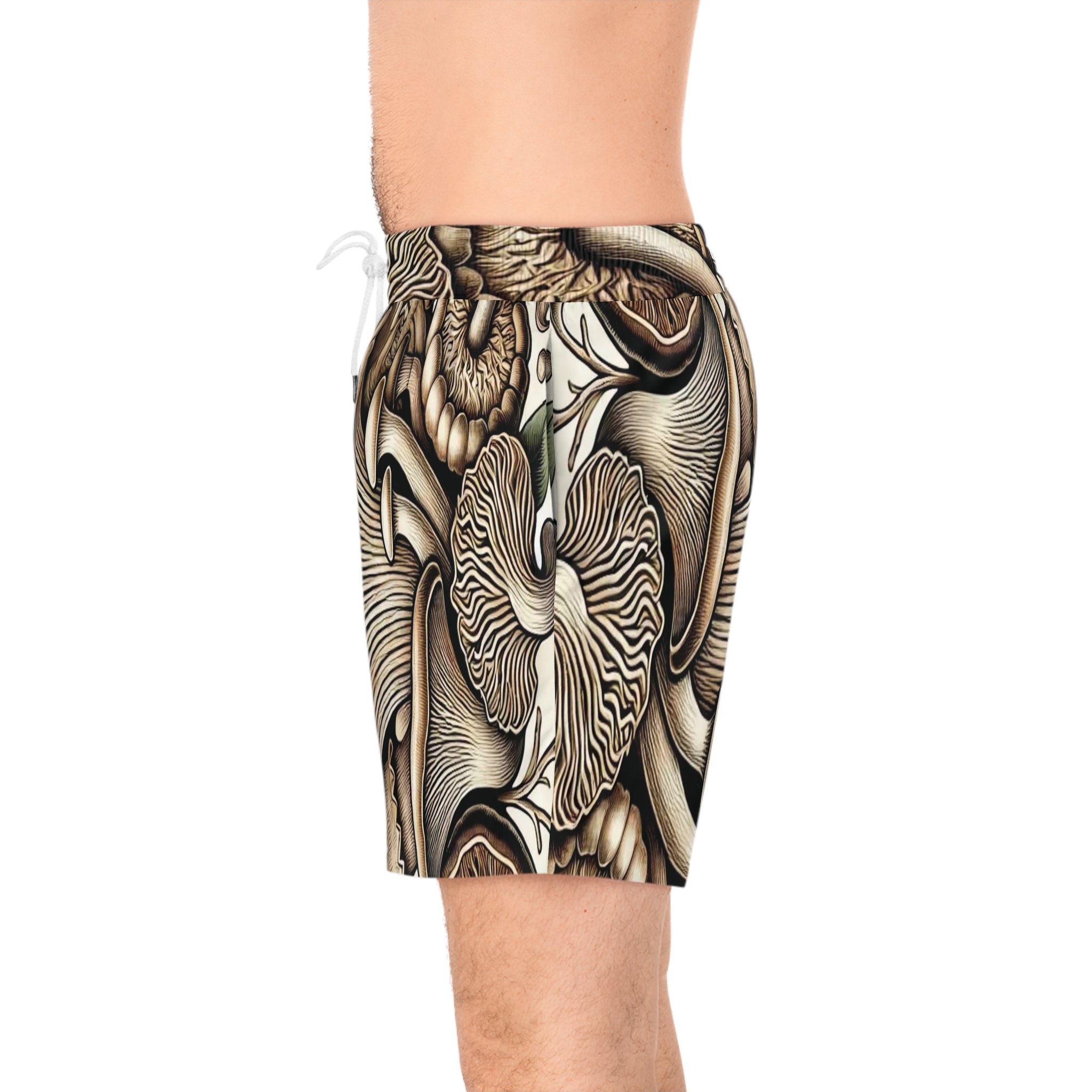 Mushroom Forest Swim Shorts — Botanical Psychedelic Men's Beach Trunks