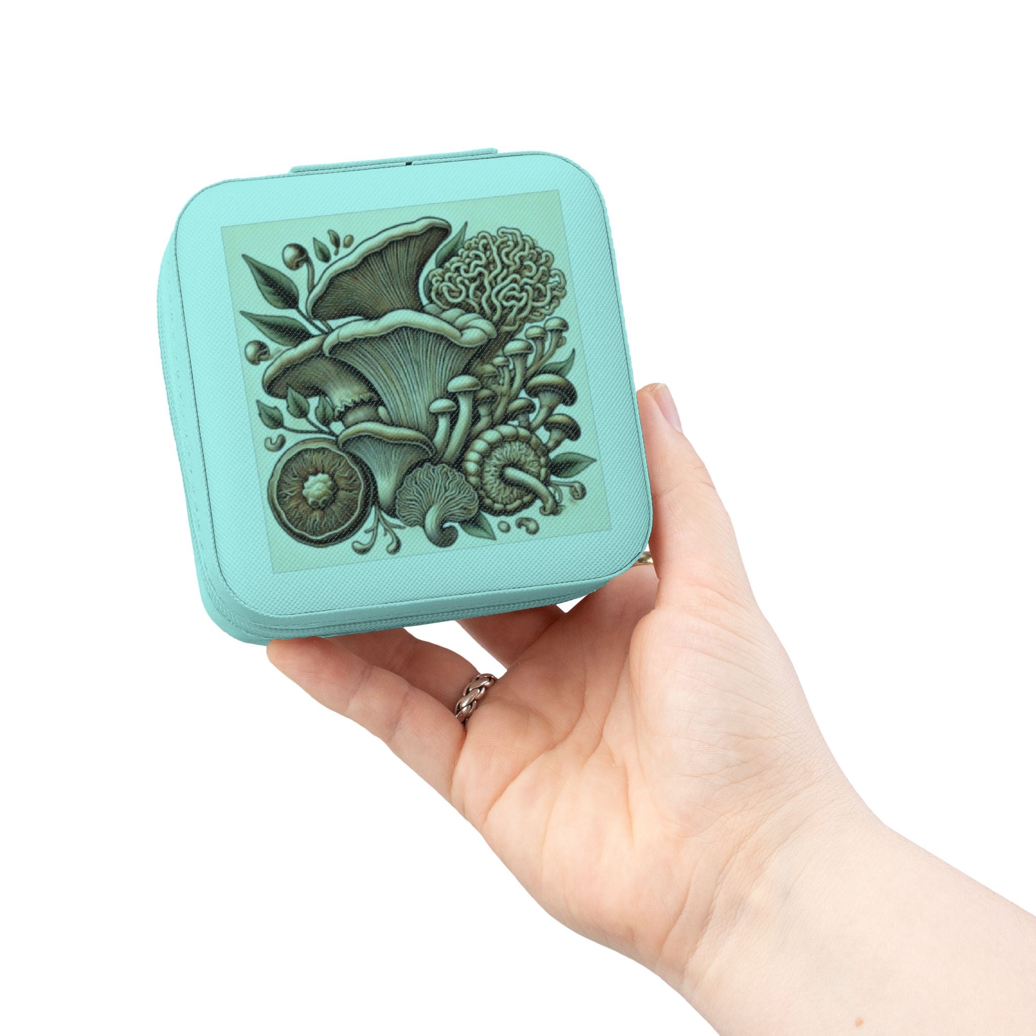 Mushroom Garden Jewelry Travel Case – Compact Velvet-Lined Organizer