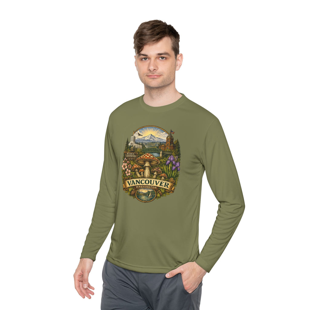 Vancouver Nature Long Sleeve Tee — Scenic Mountains & Mushroom Art