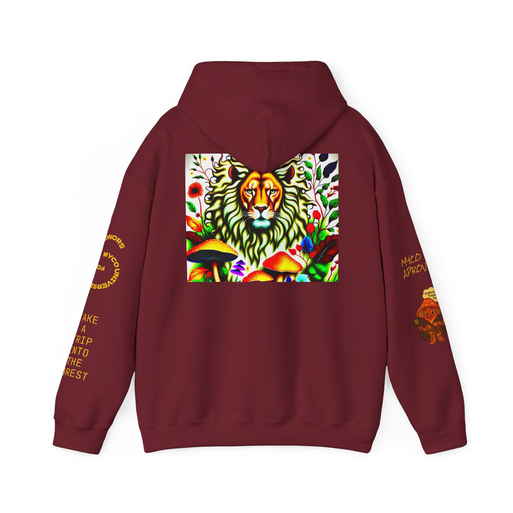 Myco University Lion & Mushroom Hoodie — Psychedelic Lion Graphic Pullover