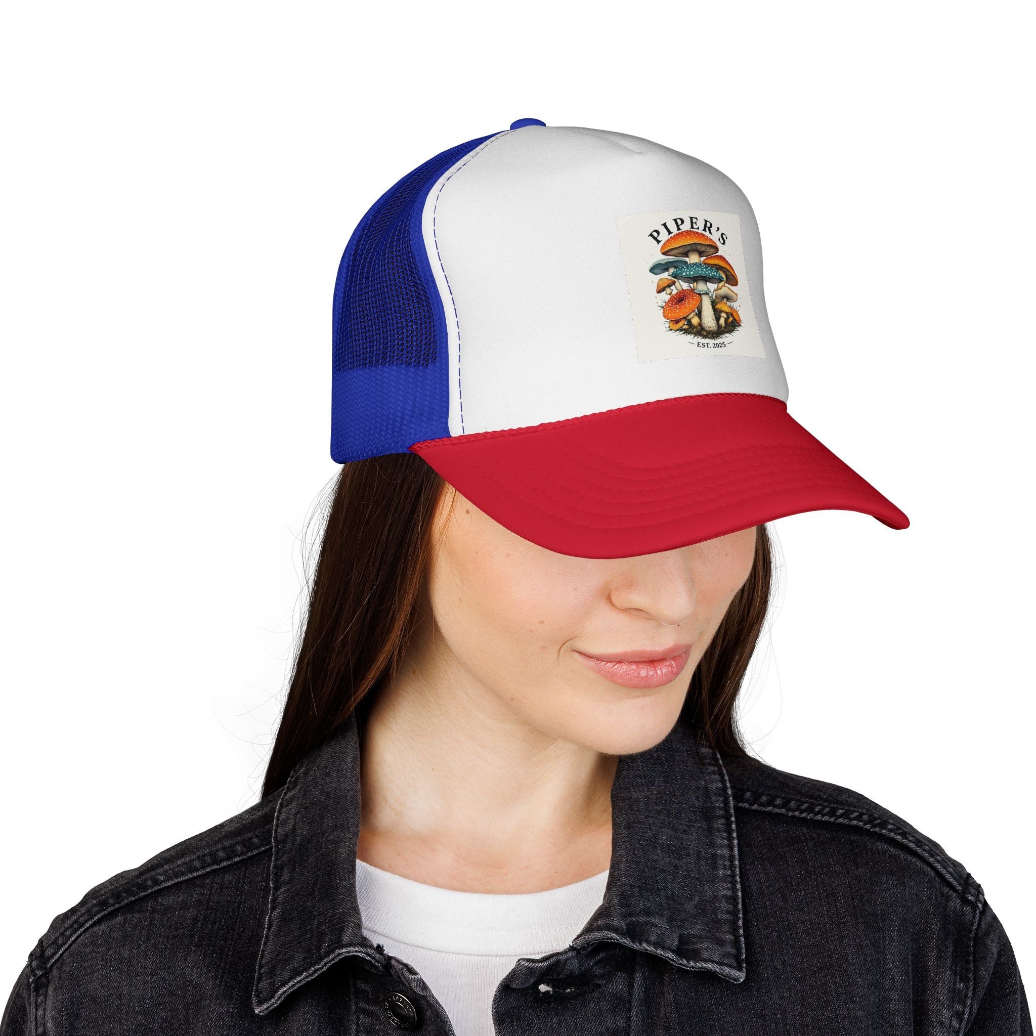 Vintage Mushroom Trucker Cap — "Piper's" Retro Forager Hat