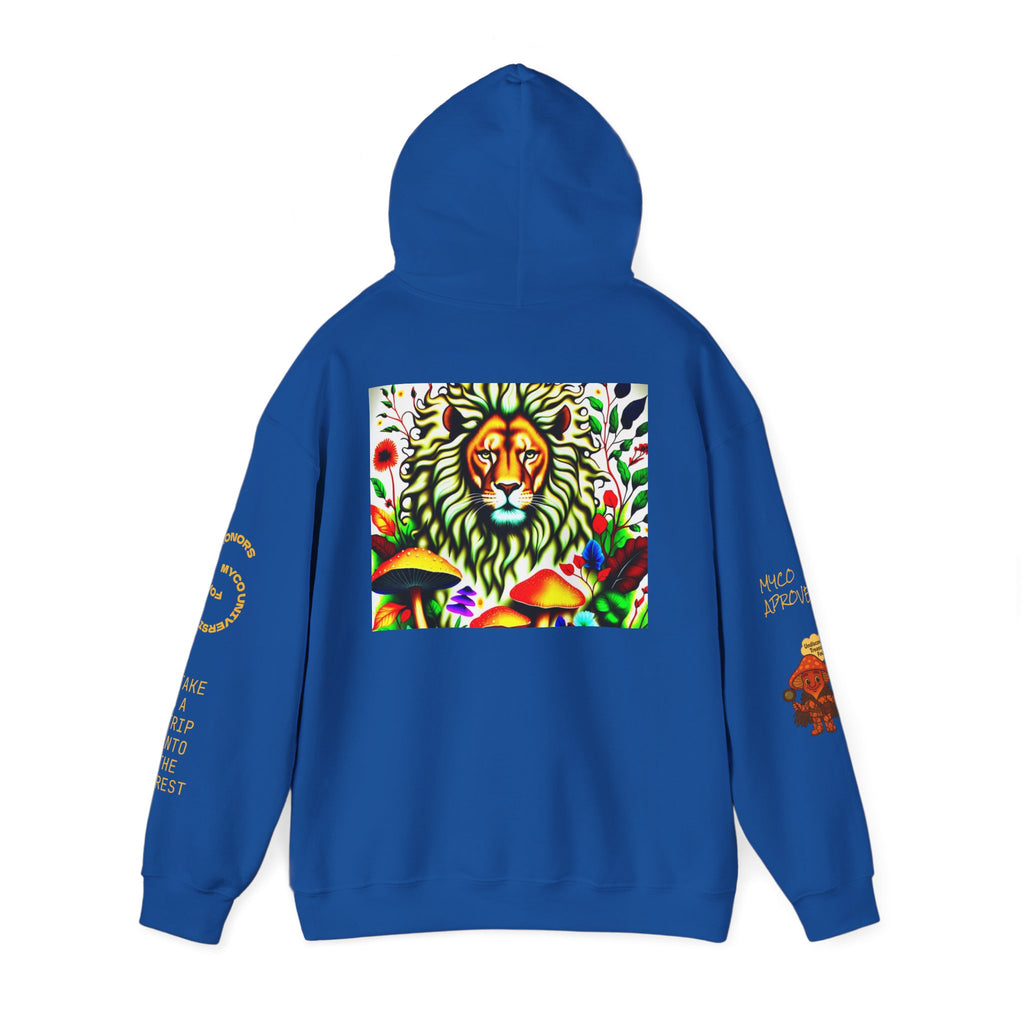 Myco University Lion & Mushroom Hoodie — Psychedelic Lion Graphic Pullover