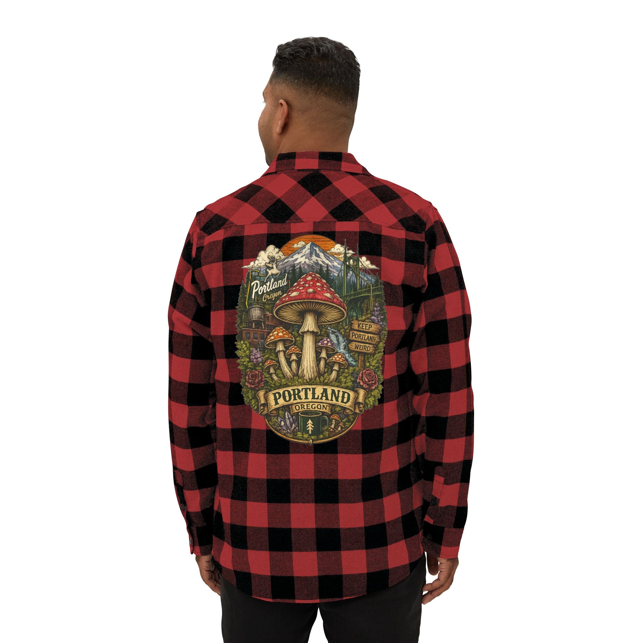 Portland Mushroom Flannel Shirt — Vintage Forest Plaid Button-Up