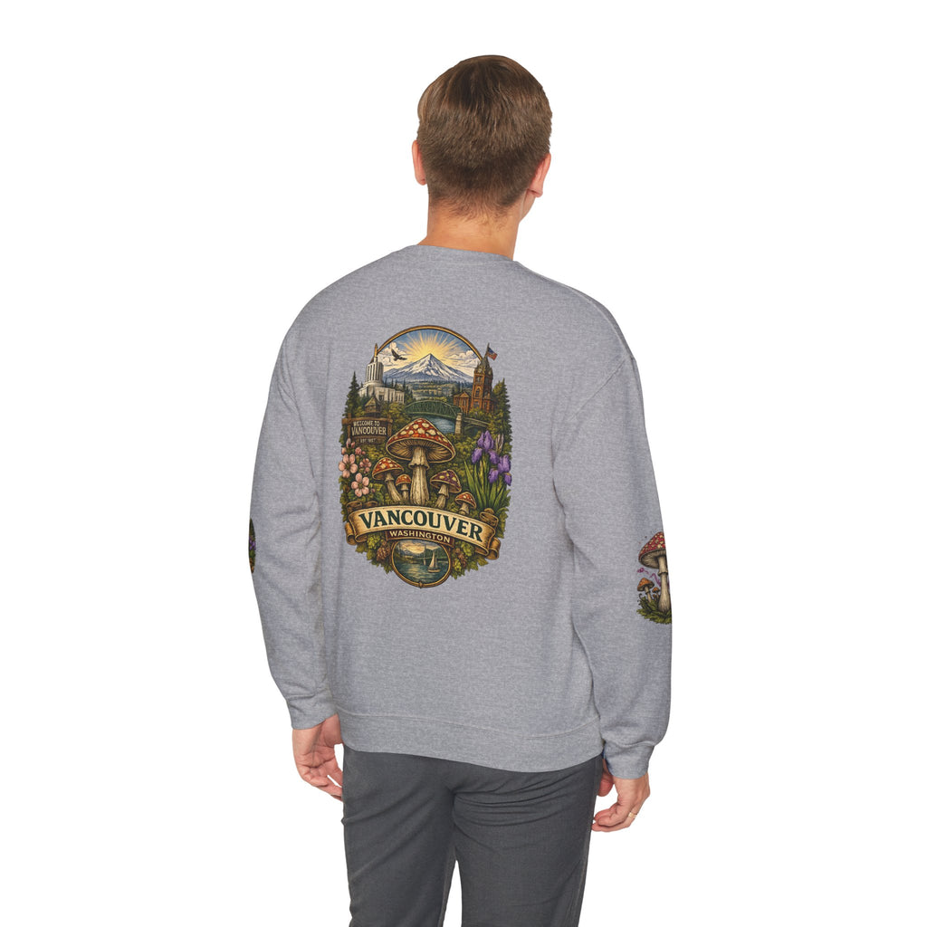 City:  Vancouver Crewneck Sweatshirt — Scenic Pacific Northwest Fungi Design