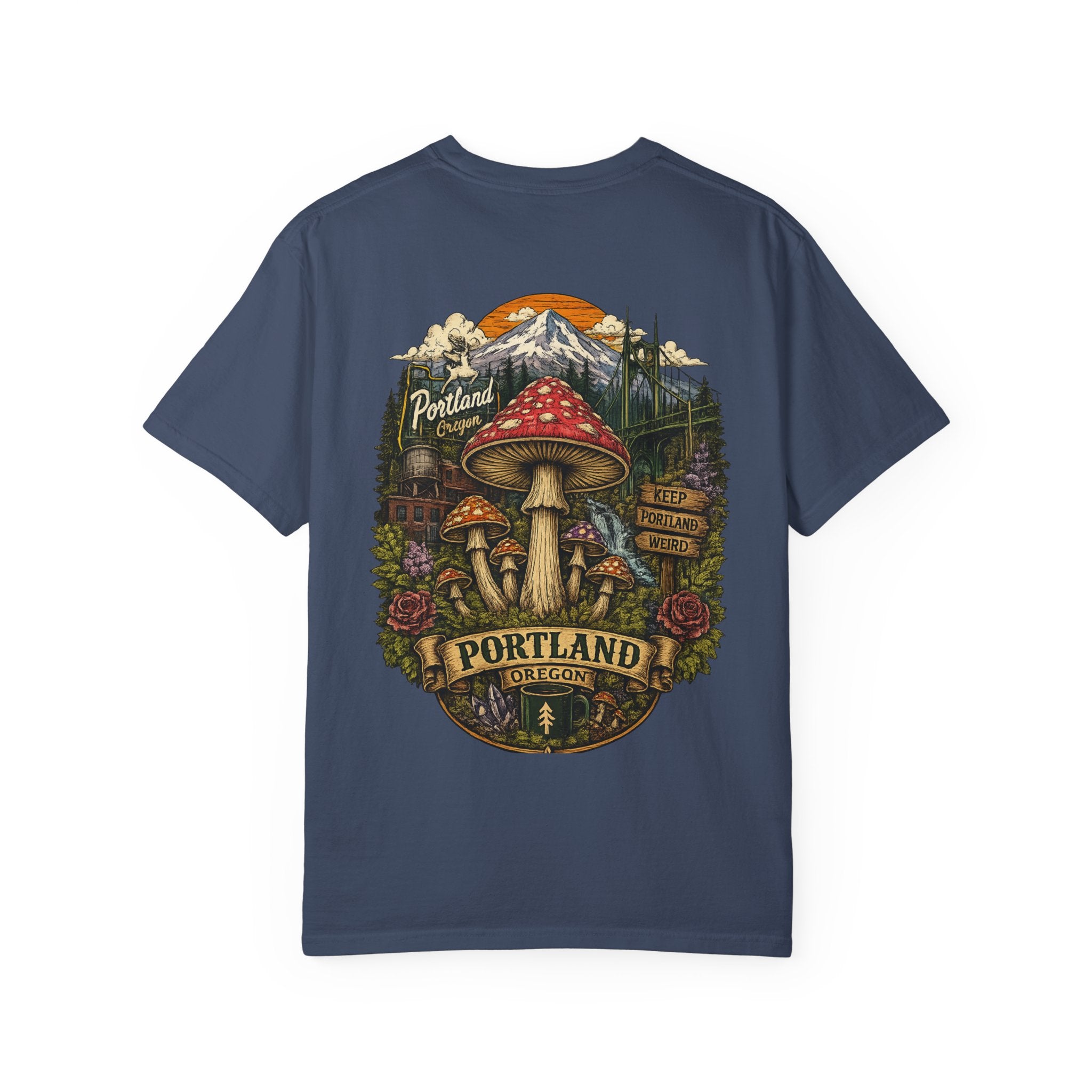 City: Portland Mushroom Graphic T-Shirt — Vintage Forest Amanita Design