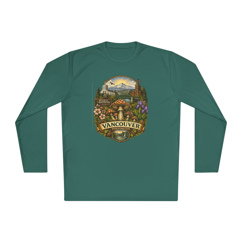 Vancouver Nature Long Sleeve Tee — Scenic Mountains & Mushroom Art