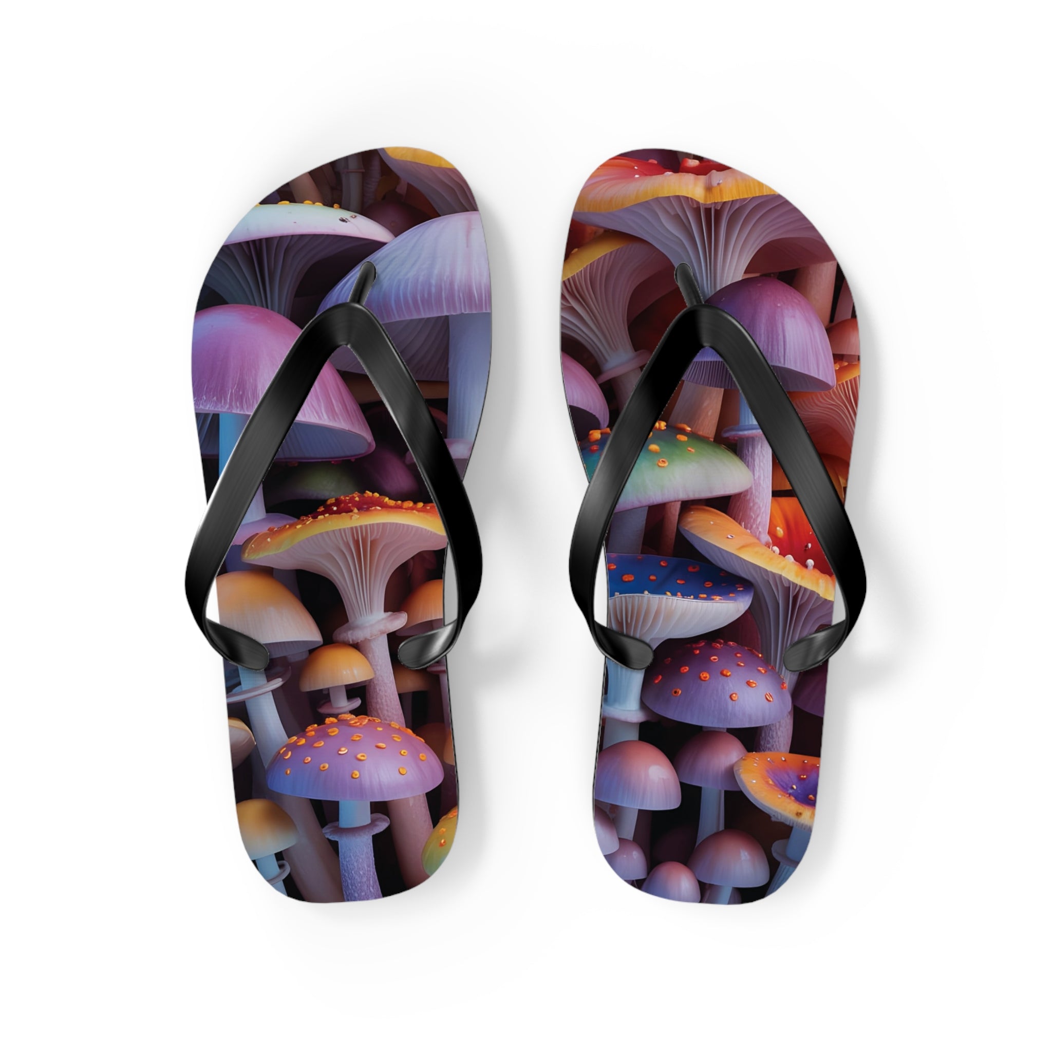 Flops: Psychedelic Mushroom Flip Flops - Colorful Fantasy Beach Sandals