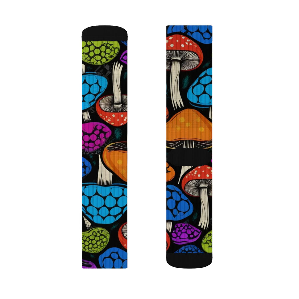 Socks: Colorful Mushroom Pattern Socks, Funky Gift Idea for Nature Lovers, Unisex Wearable Art, Fun Socks for Festivals, Unique Apparel