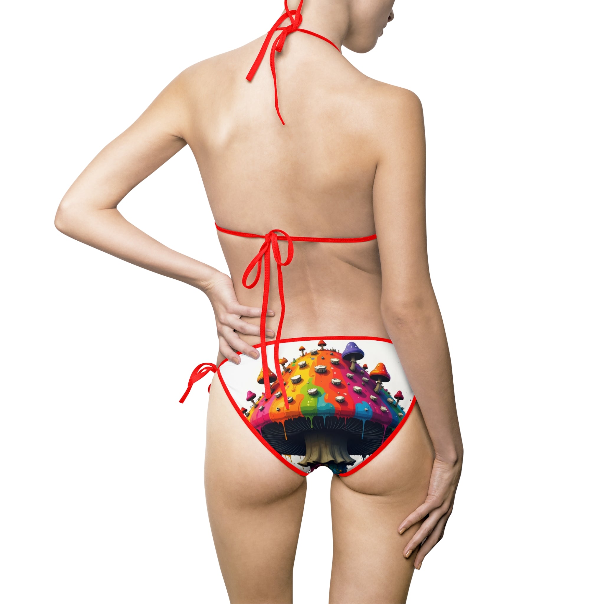Rainbow Mushroom Bikini — Women's Tie-Side Triangle Swimsuit