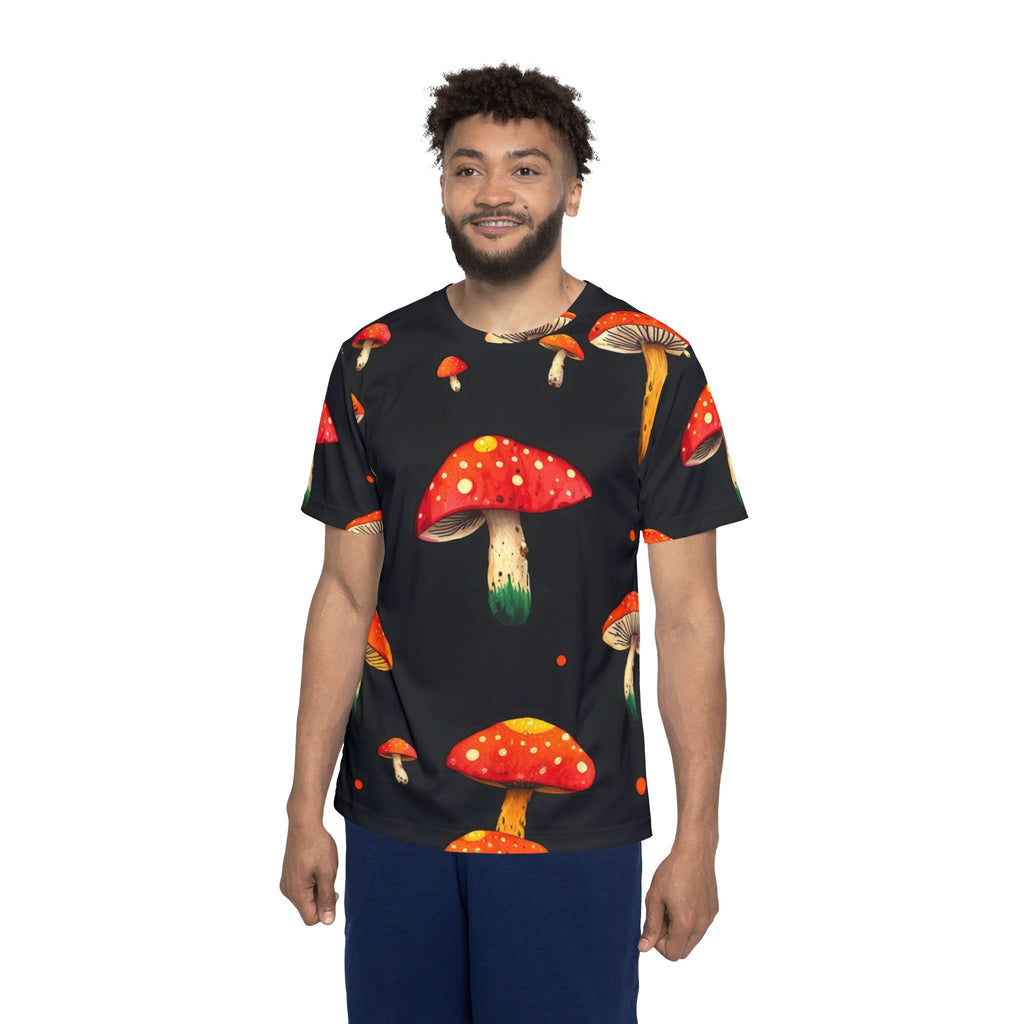 Men's Mushroom Print Sports Jersey — Red Toadstool All-Over Graphic Tee