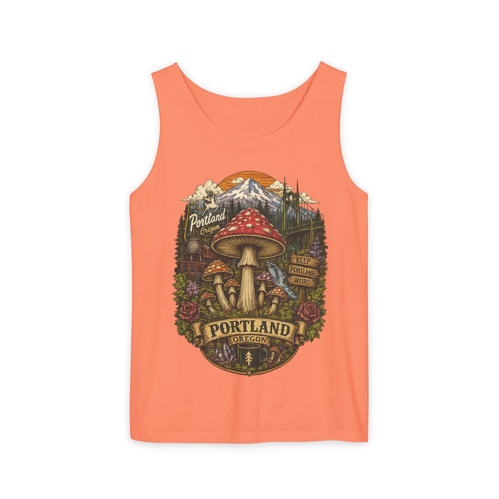 City: Portland Mushroom Tank Top — Vintage Forest Travel Graphic