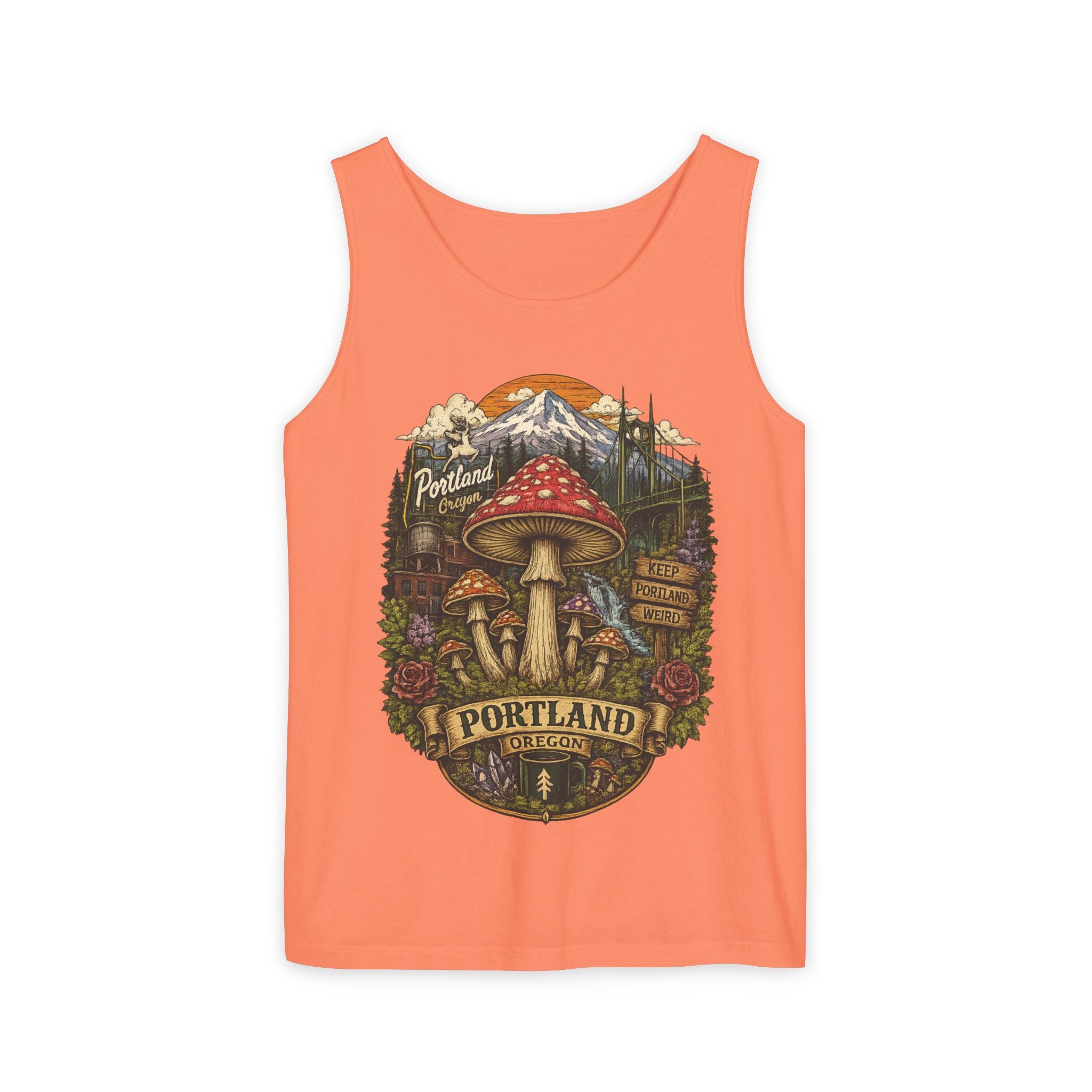 City: Portland Mushroom Tank Top — Vintage Forest Travel Graphic