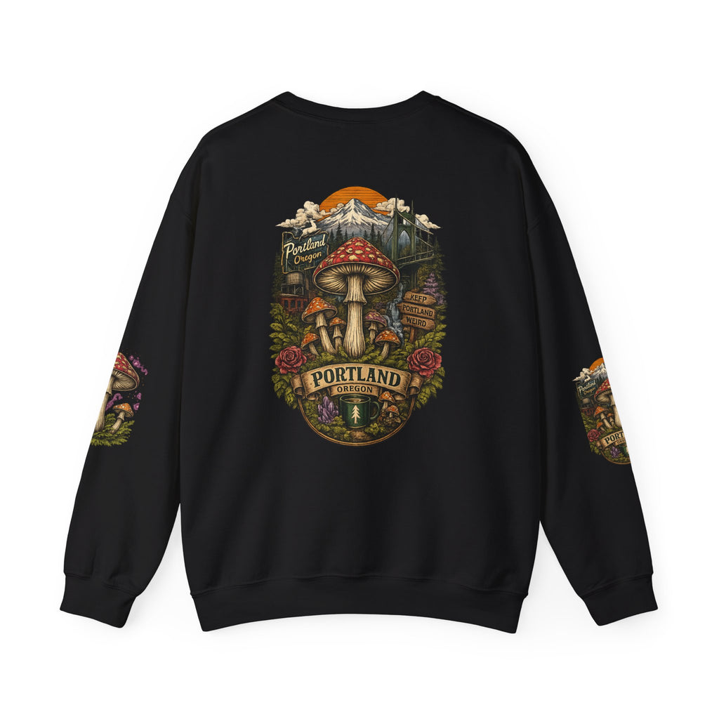 City: Portland Mushroom Crewneck Sweatshirt Vintage Psychedelic Fungi Graphic