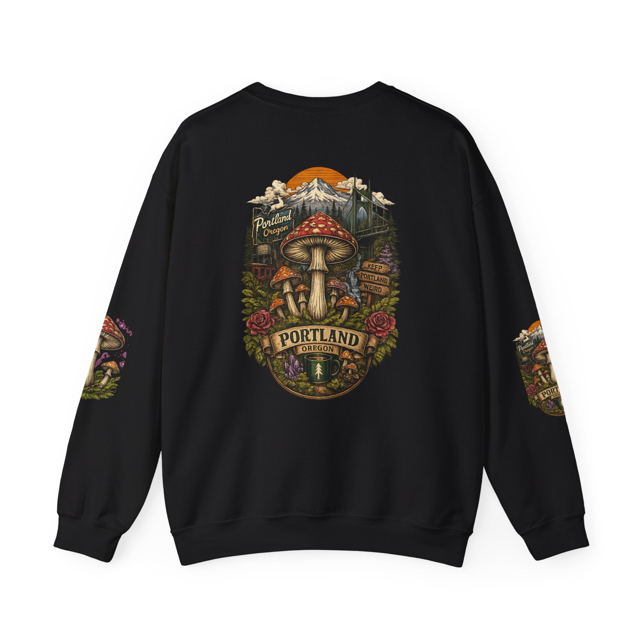 City: Portland Mushroom Crewneck Sweatshirt Vintage Psychedelic Fungi Graphic